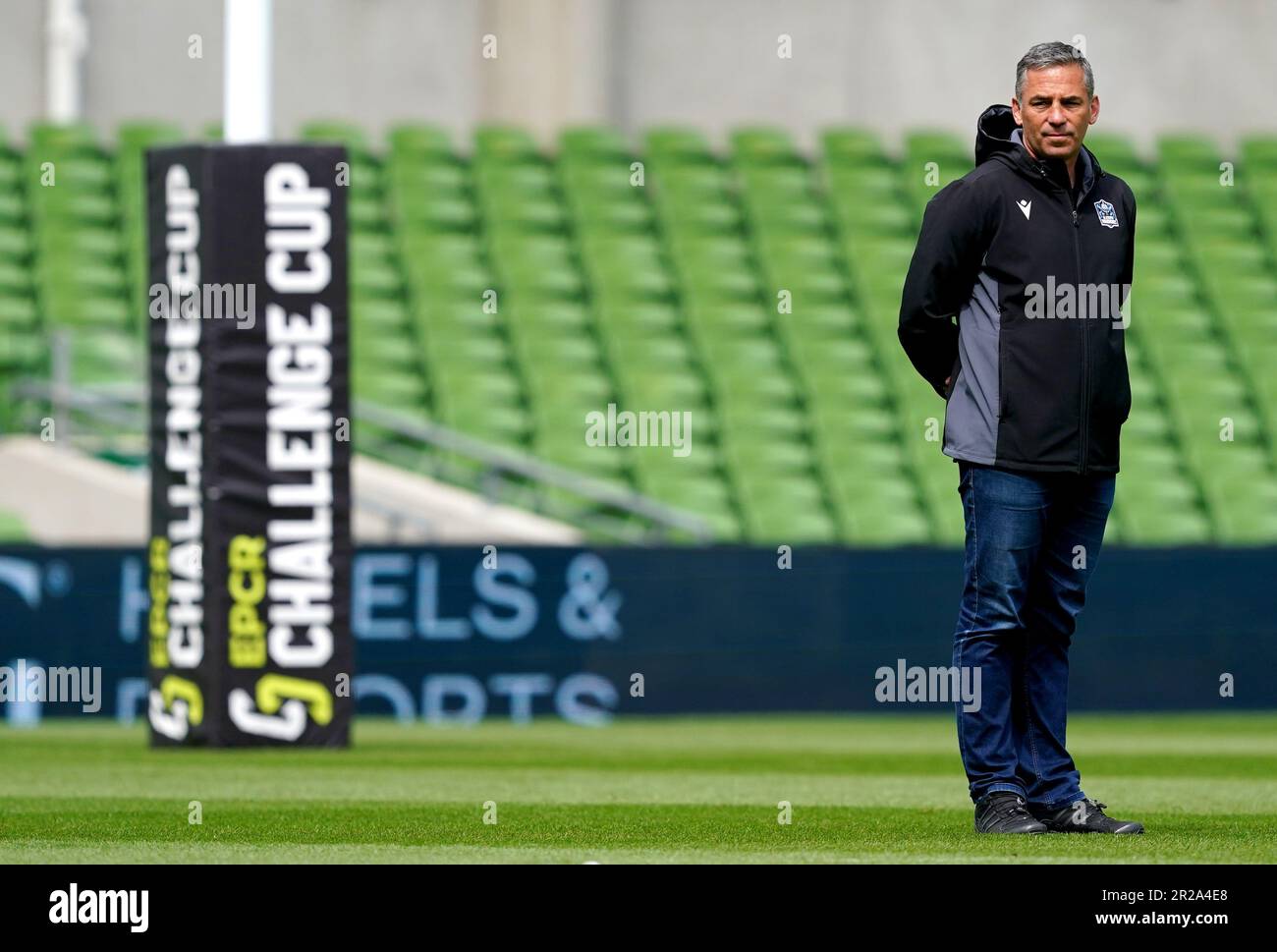 Glasgow Warriors Head Coach Franco Smith während des Captain's Run im Aviva Stadium in Dublin, Irland. Foto: Donnerstag, 18. Mai 2023. Stockfoto