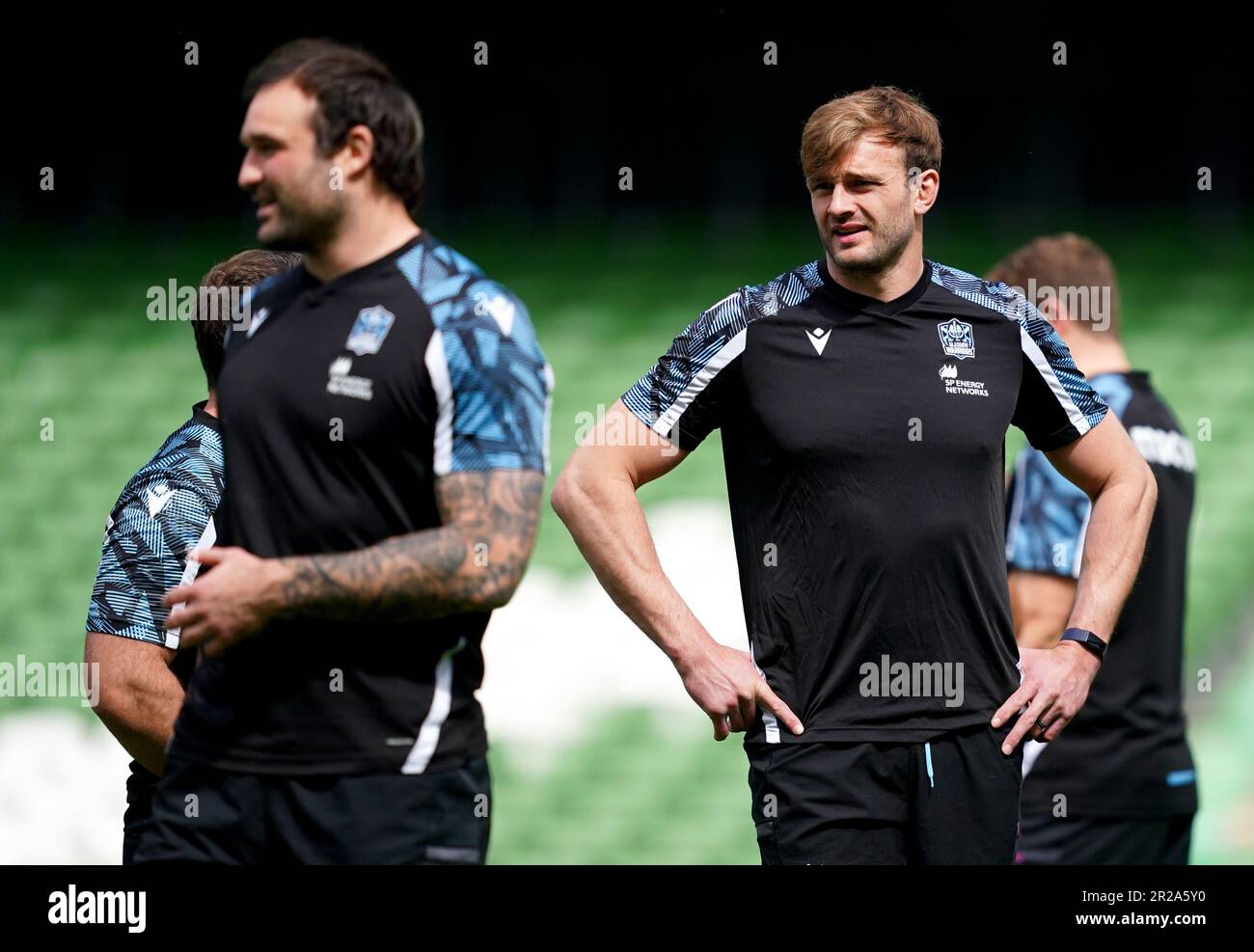 Richie Gray der Glasgow Warriors (rechts) beim Captain's Run im Aviva Stadium in Dublin, Irland. Foto: Donnerstag, 18. Mai 2023. Stockfoto