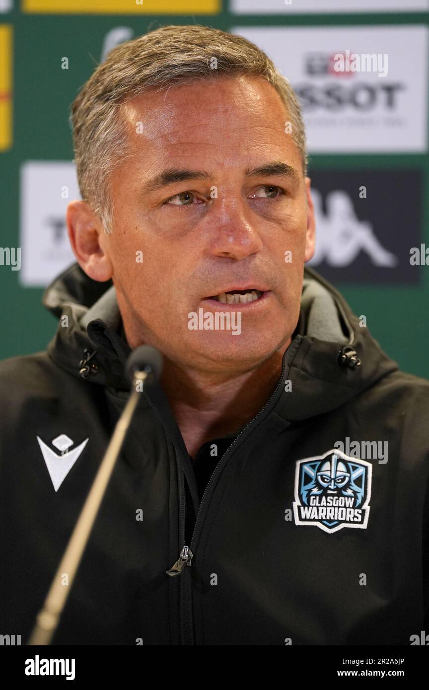 Glasgow Warriors Head Coach Franco Smith während einer Pressekonferenz im Aviva Stadium in Dublin, Irland. Foto: Donnerstag, 18. Mai 2023. Stockfoto