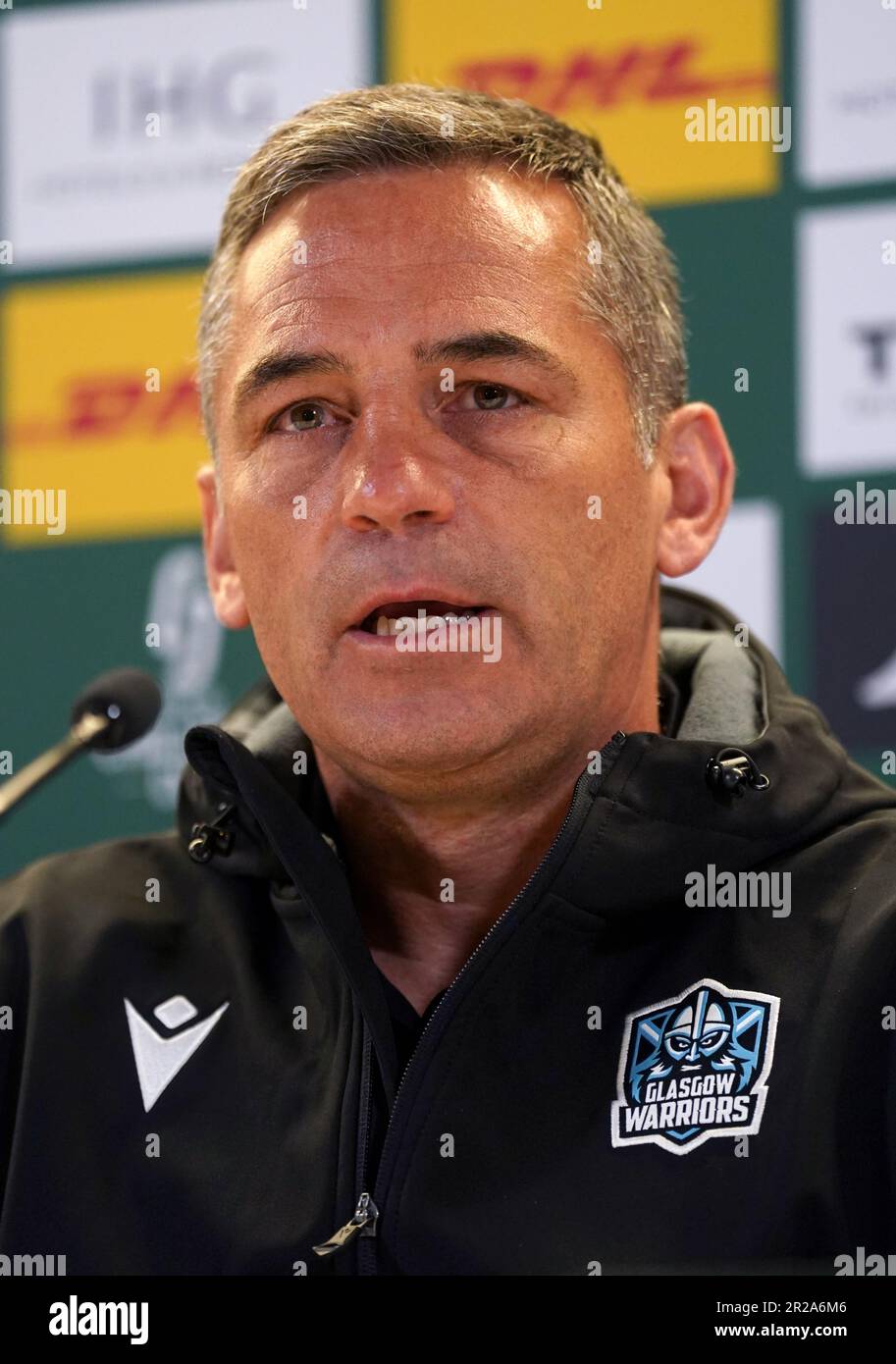 Glasgow Warriors Head Coach Franco Smith während einer Pressekonferenz im Aviva Stadium in Dublin, Irland. Foto: Donnerstag, 18. Mai 2023. Stockfoto