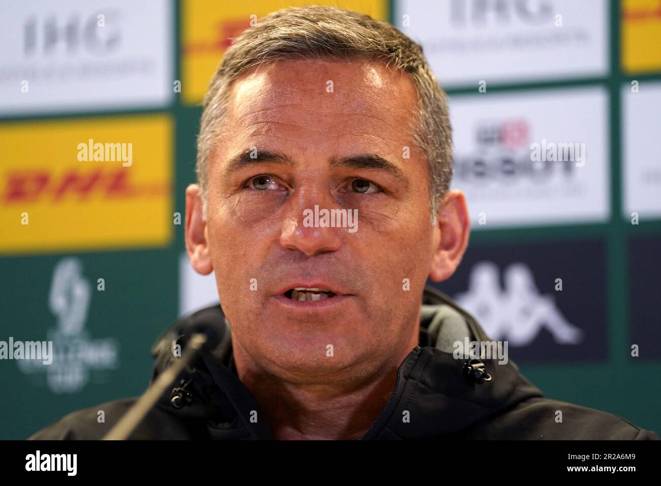 Glasgow Warriors Head Coach Franco Smith während einer Pressekonferenz im Aviva Stadium in Dublin, Irland. Foto: Donnerstag, 18. Mai 2023. Stockfoto