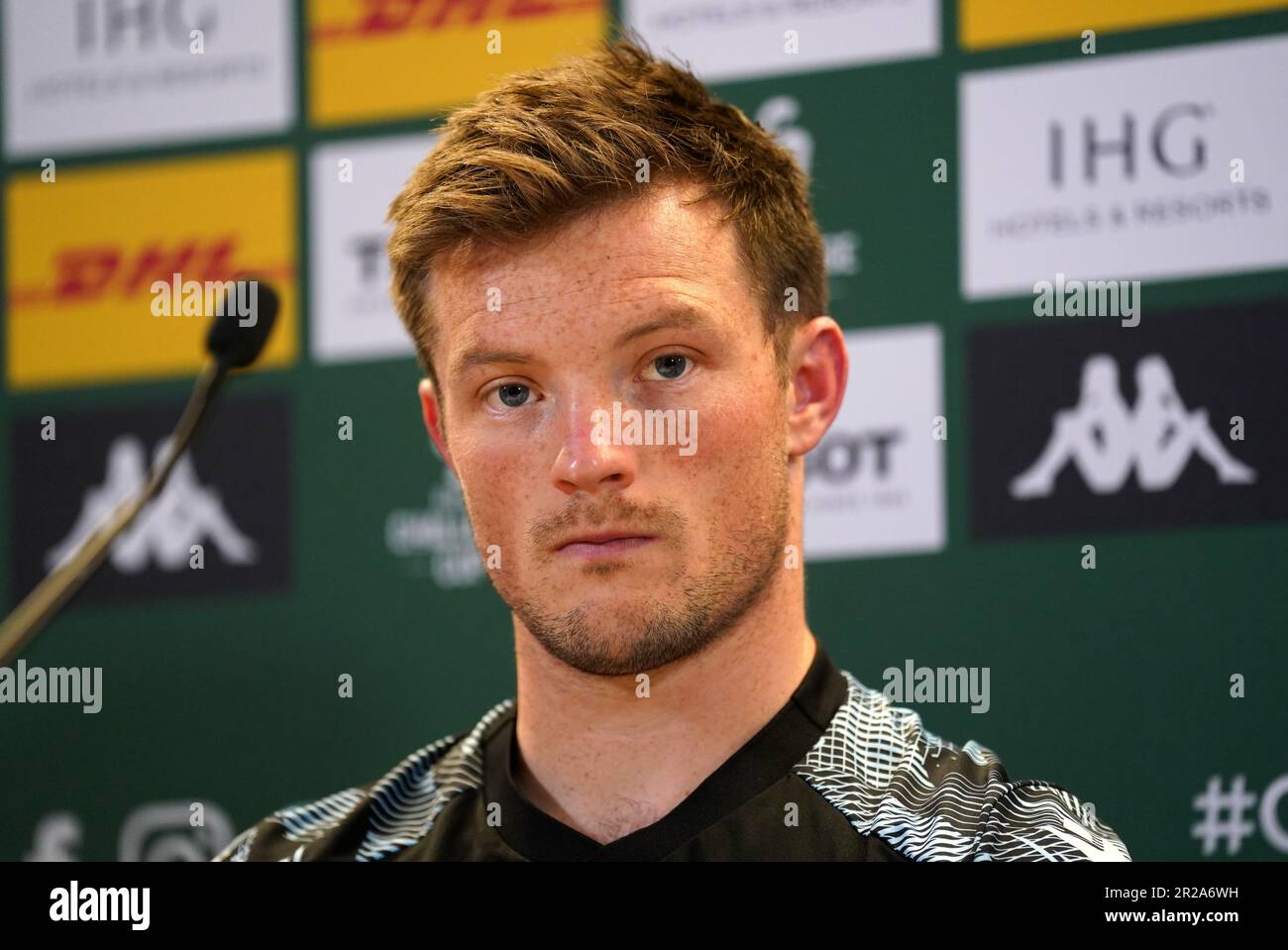 George Horne von Glasgow Warrior während einer Pressekonferenz im Aviva-Stadion in Dublin, Irland. Foto: Donnerstag, 18. Mai 2023. Stockfoto
