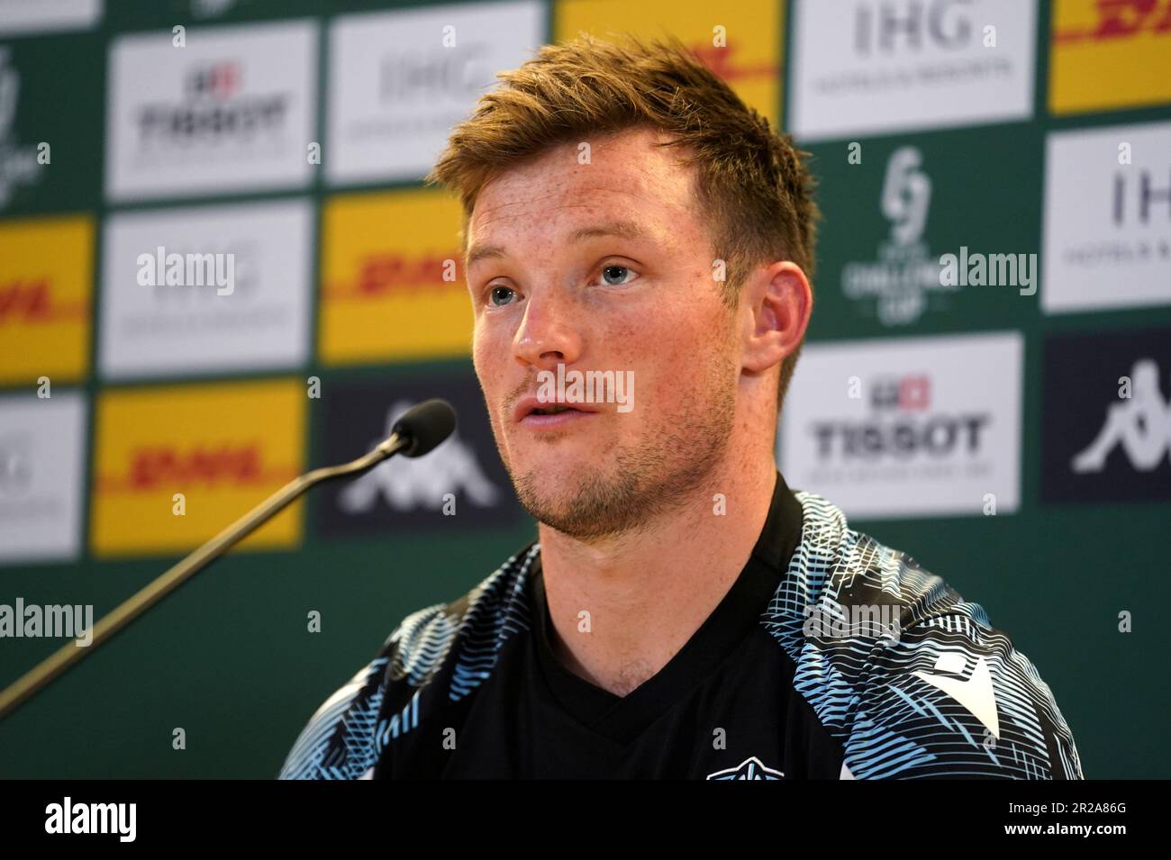 George Horne von Glasgow Warrior während einer Pressekonferenz im Aviva-Stadion in Dublin, Irland. Foto: Donnerstag, 18. Mai 2023. Stockfoto