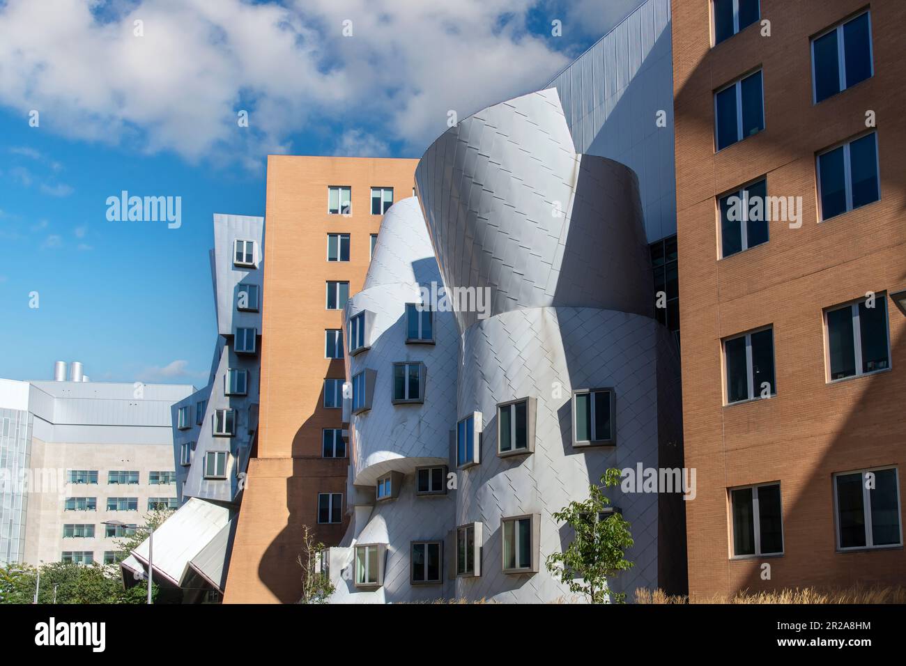 Boston, Massachusetts, USA – August 2022; Low-Angle-Blick auf Ray and Maria Stata Center oder Gebäude 32, entworfen von Frank Gehry Stockfoto