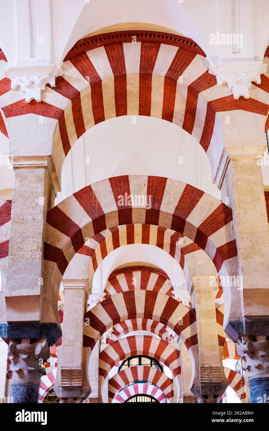 Spanien, Cordoba, Mezquita, auch bekannt als die große Moschee von Cordoba. Innenausstattung mit maurischer Architektur Stockfoto
