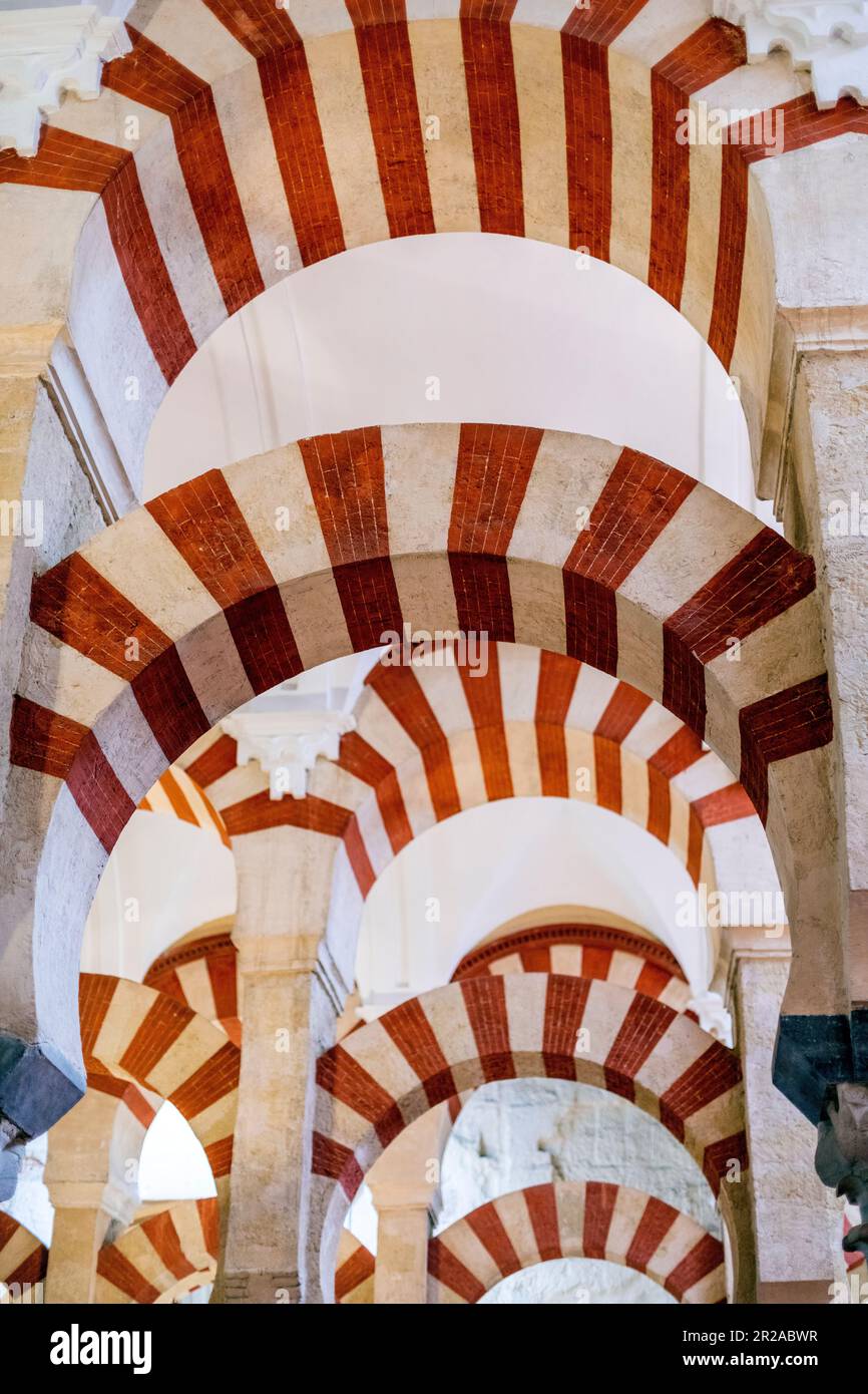 Spanien, Cordoba, Mezquita, auch bekannt als die große Moschee von Cordoba. Innenausstattung mit maurischer Architektur Stockfoto