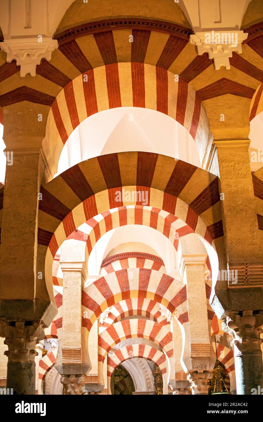 Spanien, Cordoba, Mezquita, auch bekannt als die große Moschee von Cordoba. Innenausstattung mit maurischer Architektur Stockfoto
