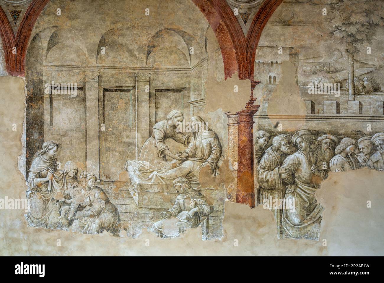 Fresken im Benediktinerkloster von San Pietro, einem außergewöhnlichen monumentalen Komplex in Reggio Emilia. Reggio Emilia, Emilia Romagna, Italien Stockfoto