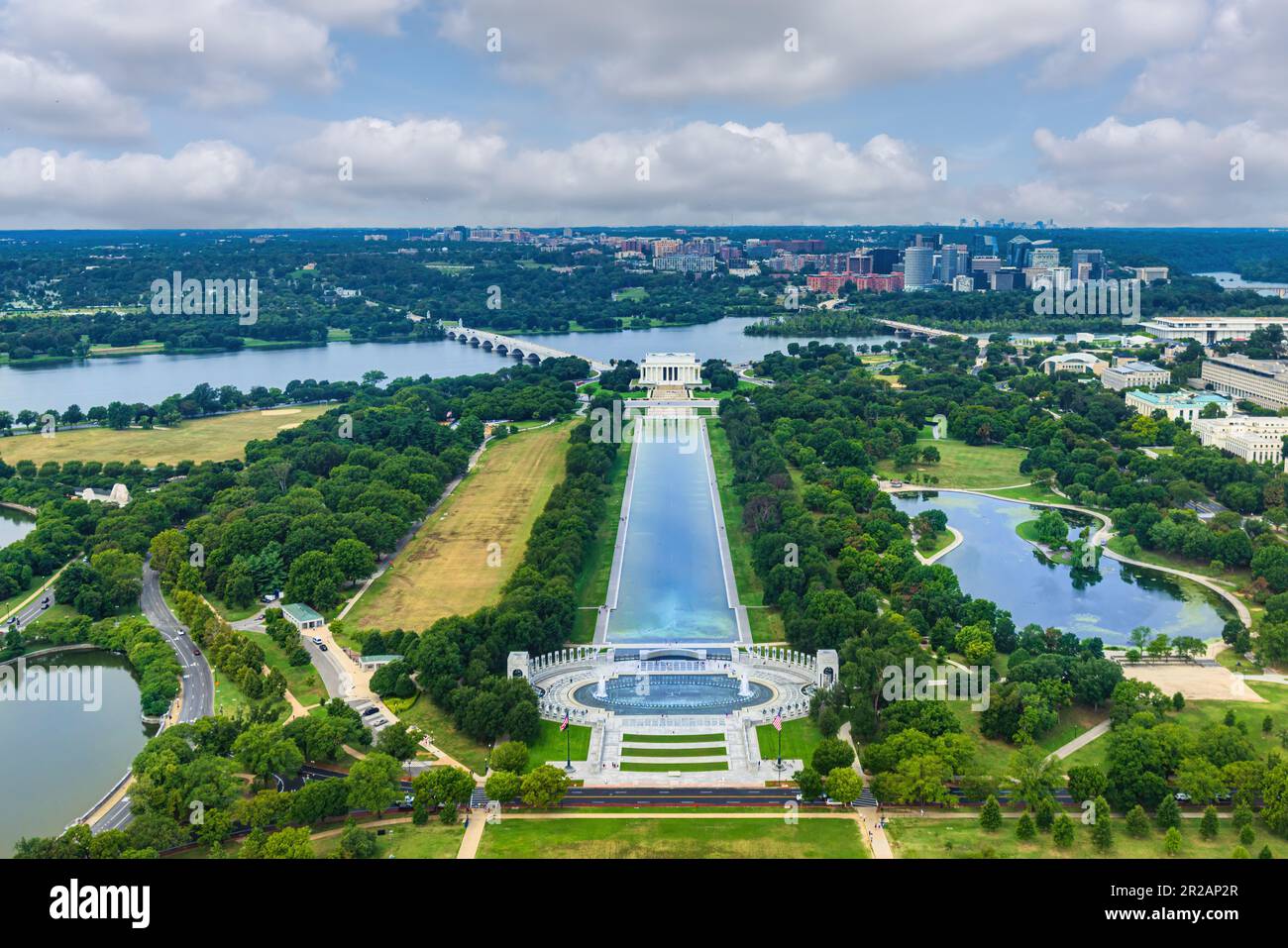 Der Reflexionspool in Washington DC, USA, aus der Vogelperspektive. Stockfoto