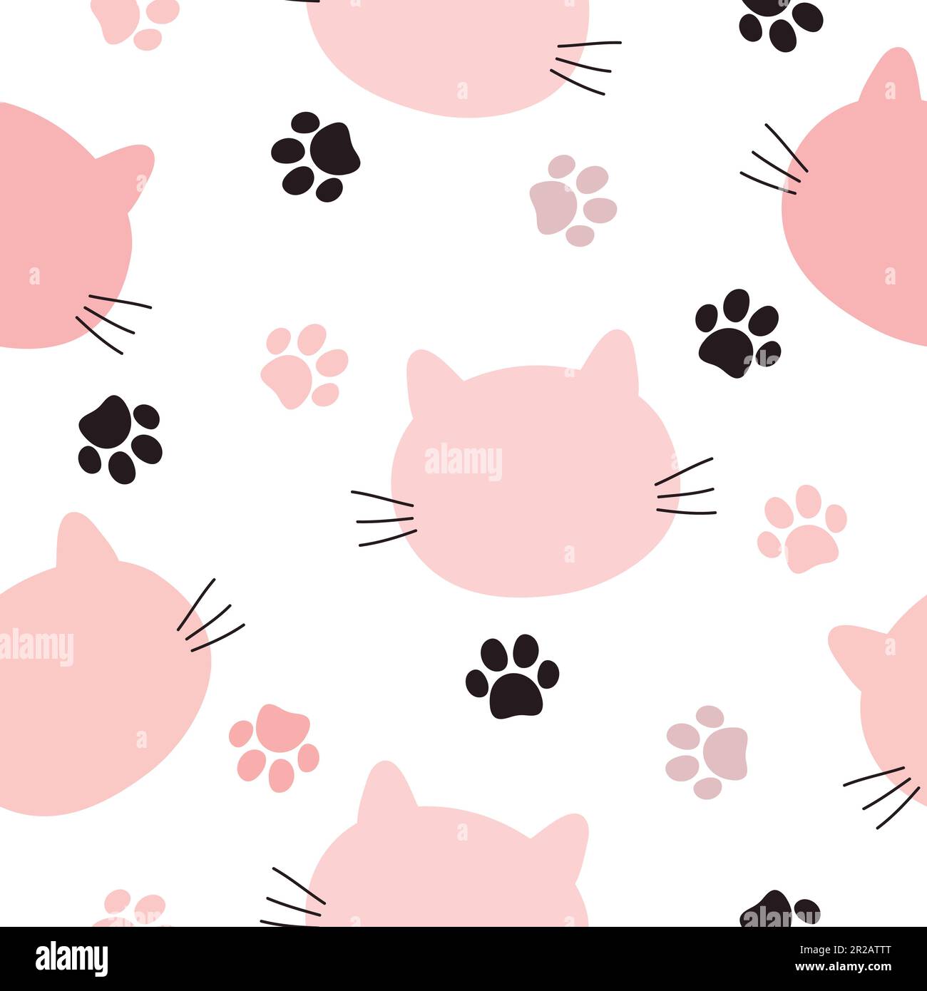 CAT Nahtloses Muster. Vektordarstellung mit Katzenköpfen und Katzenpfoten. Er kann für Tapeten, Einwickeln, Karten, Muster für Kleidung und andere Zwecke verwendet werden. Stock Vektor