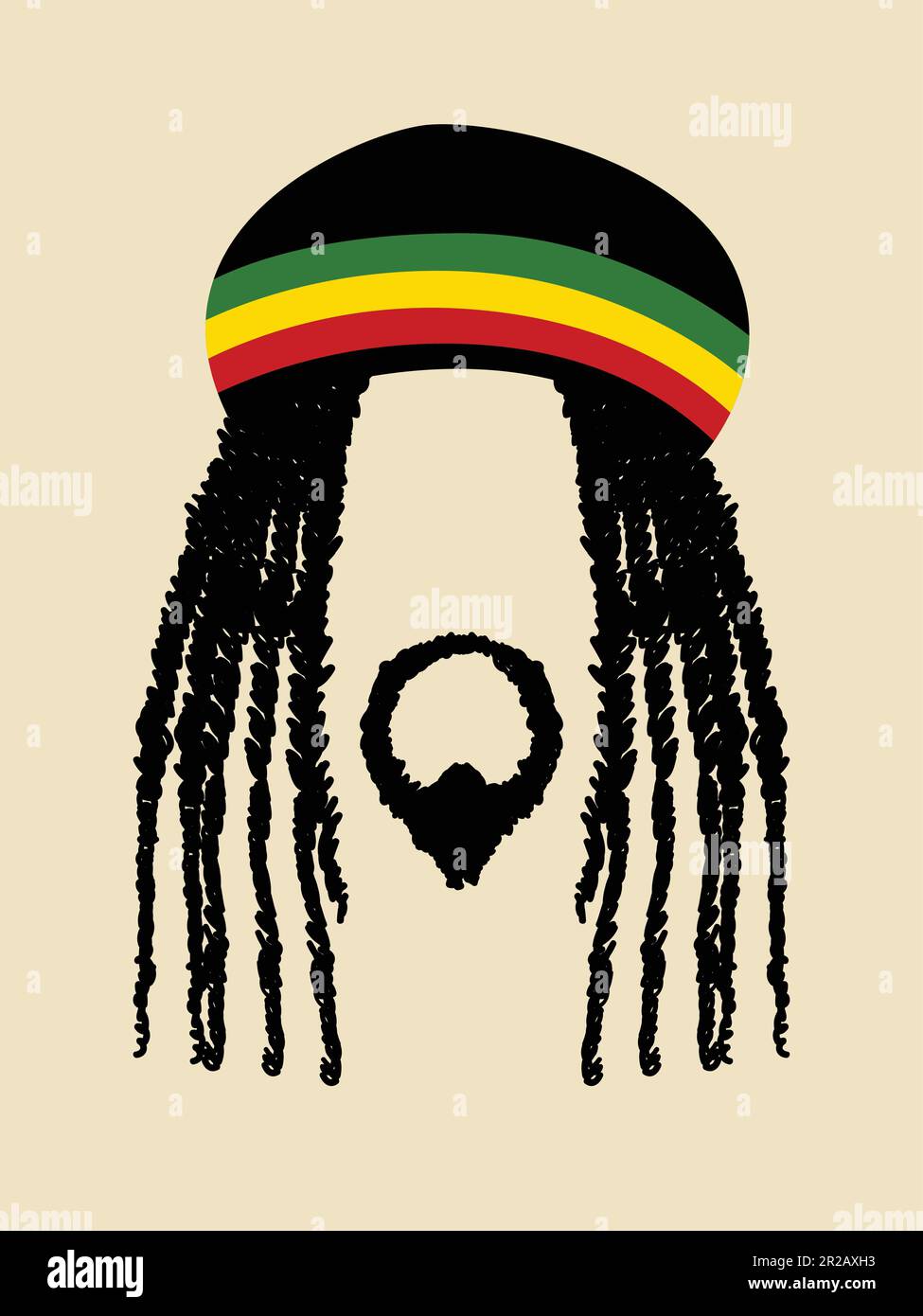 Gesichts-Symbol eines Mannes mit Dreadlocks Frisur. Rasta, rastafarian, jamaika, Reggae-Thema Stock Vektor