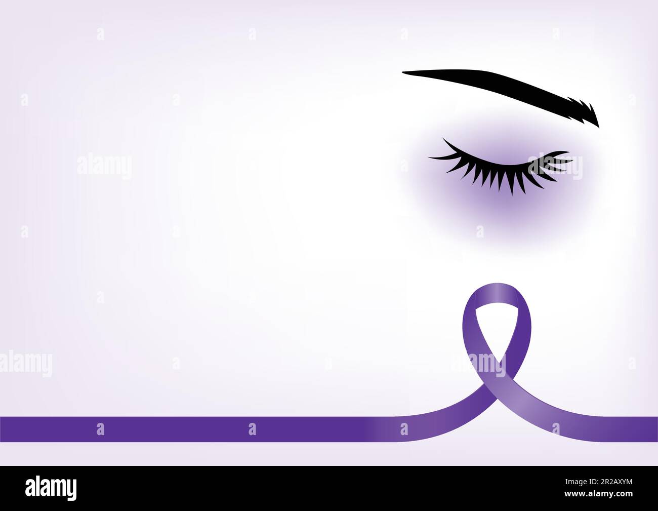 Violettes Band mit blauem Auge, häusliches Gewaltkonzept, Hintergrundvorlage mit Kopierraum für Cover, Seite oder Werbegestaltung Stock Vektor