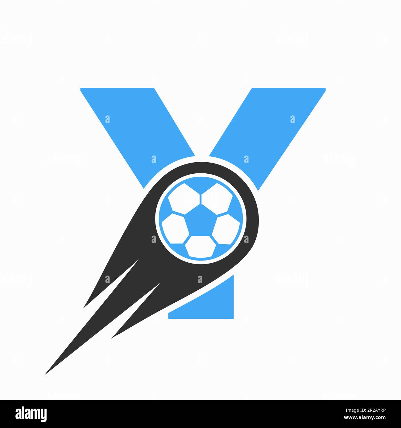 Buchstabe Y Fußball Logo Konzept mit beweglicher Fußballkultur. Fußball-Logo-Vorlage Stock Vektor