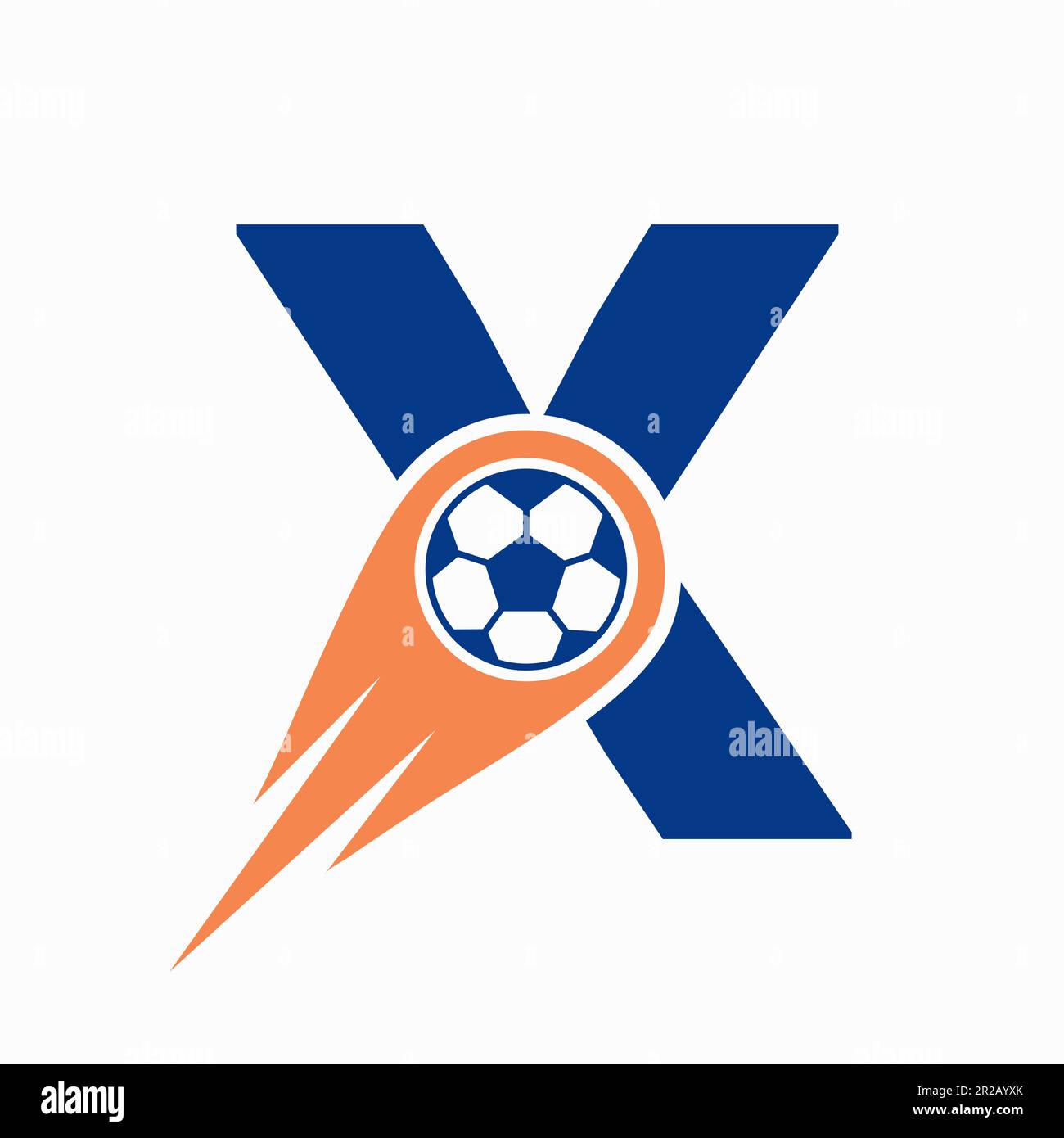 Buchstabe X Fußball-Logo mit beweglicher Fußballkultur. Fußball-Logo-Vorlage Stock Vektor