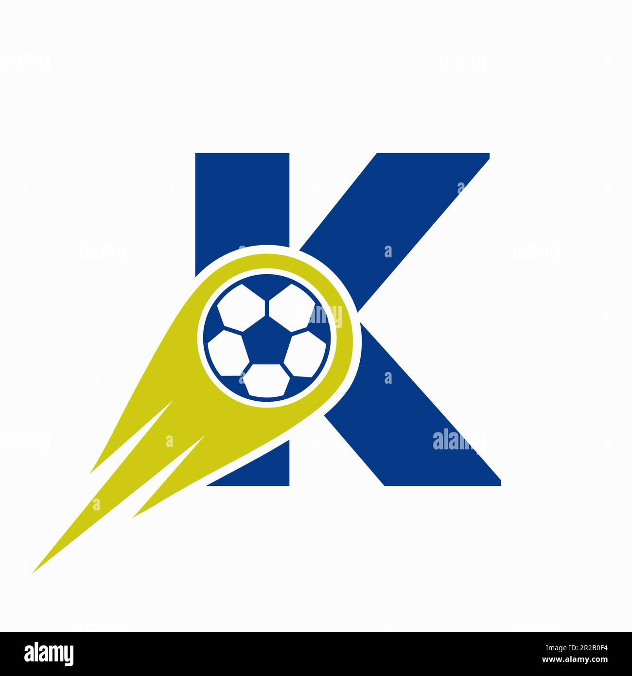 Buchstabe K Fußball Logo Konzept mit beweglicher Fußballlegende. Fußball-Logo-Vorlage Stock Vektor