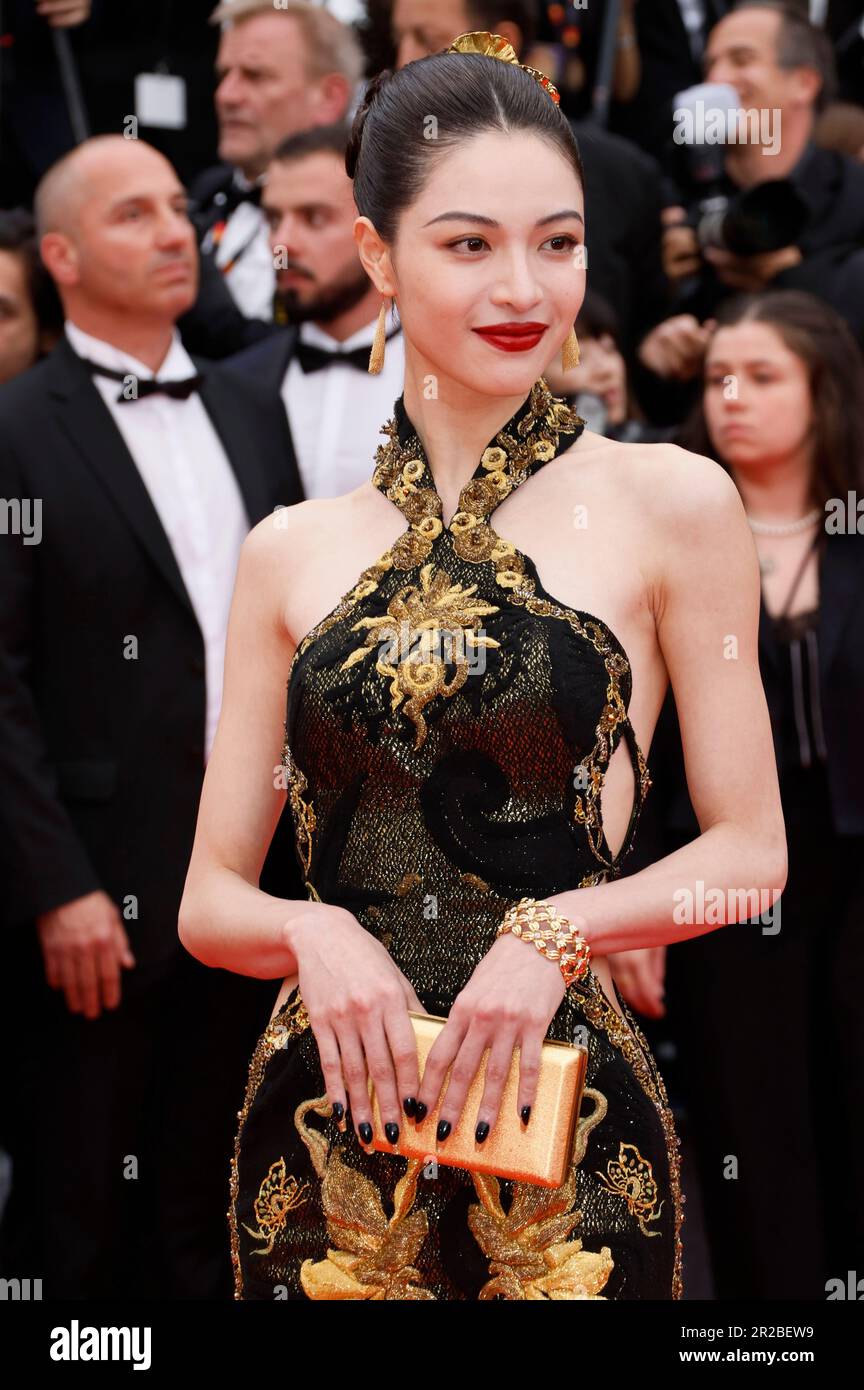 Zhong Chuxi poses for photographers upon arrival at the premiere of the film 'Indiana Jones and the Dial of Destiny' at the 76th international film festival, Cannes, southern France, Thursday, May 18, 2023. (Photo by Joel C Ryan/Invision/AP) Stockfoto