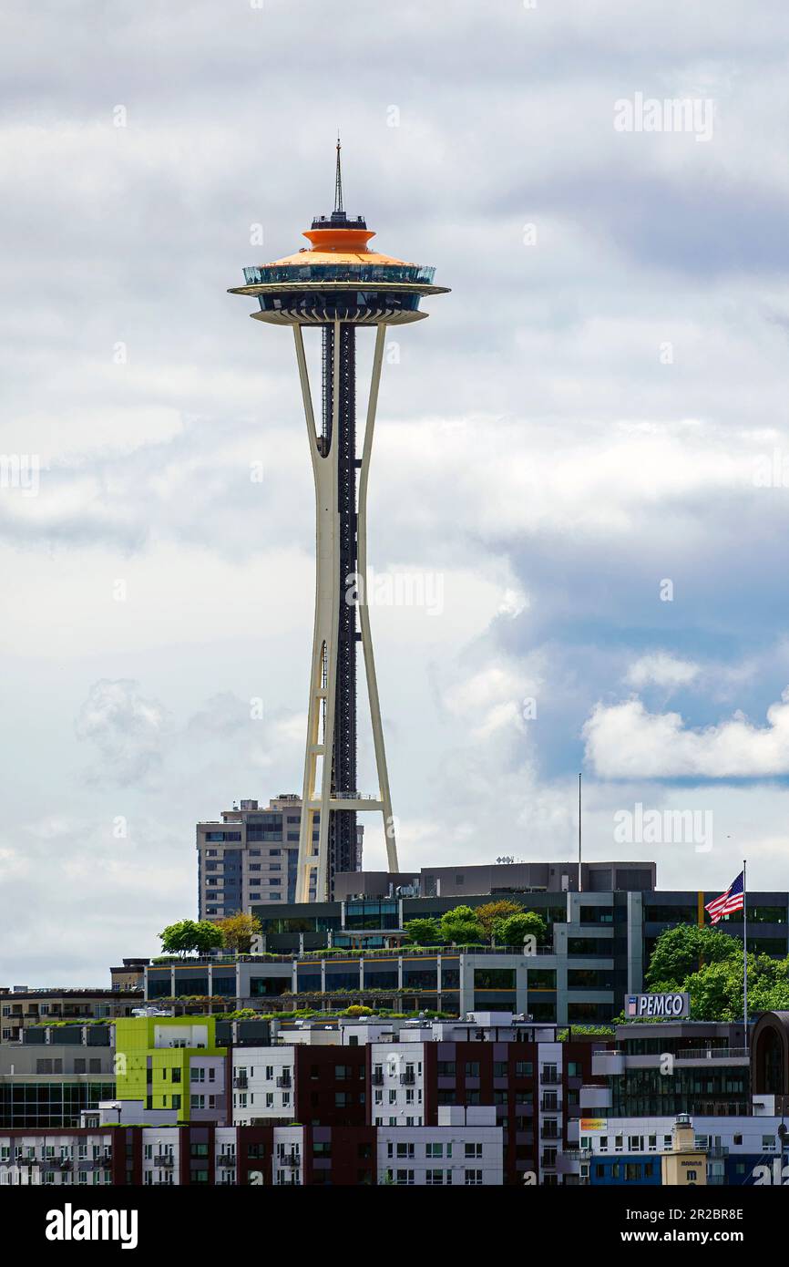 Blick auf die Space Needle vom Lake Union Stockfoto