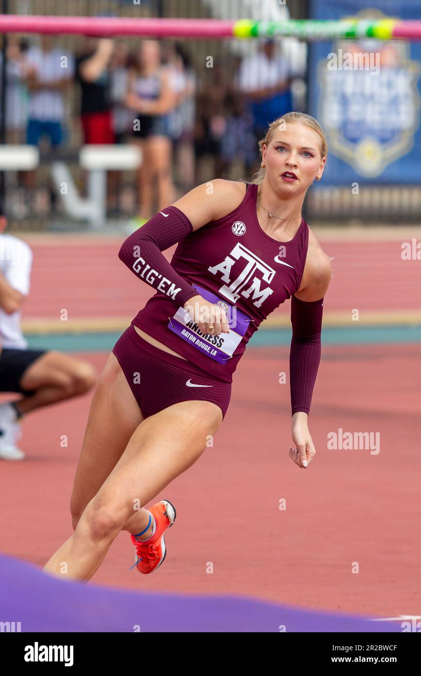 Texas A&M High Jumper Allyson Andress nähert sich der Crossbar während der 2023 Southeastern Conference Track and Field Championships, Samstag, 13. Mai, Stockfoto