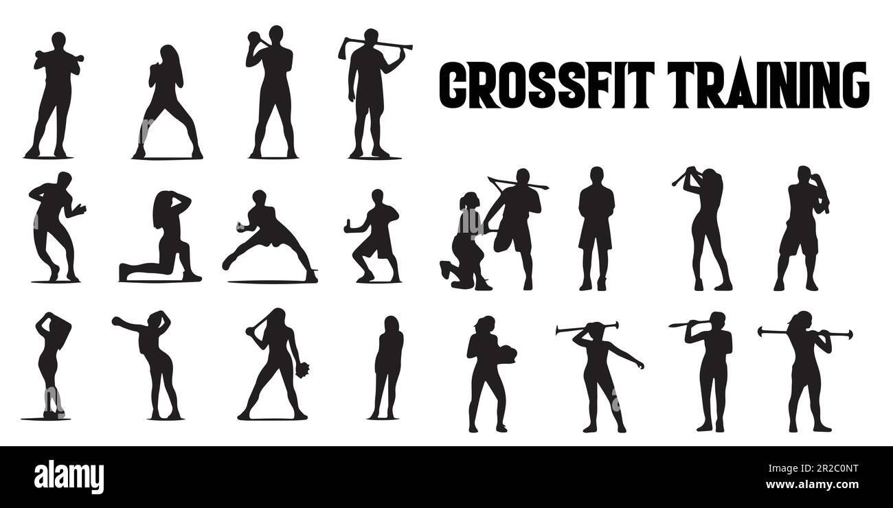 Ein Satz Silhouetten des CrossFit Training Vektordesigns. Stock Vektor