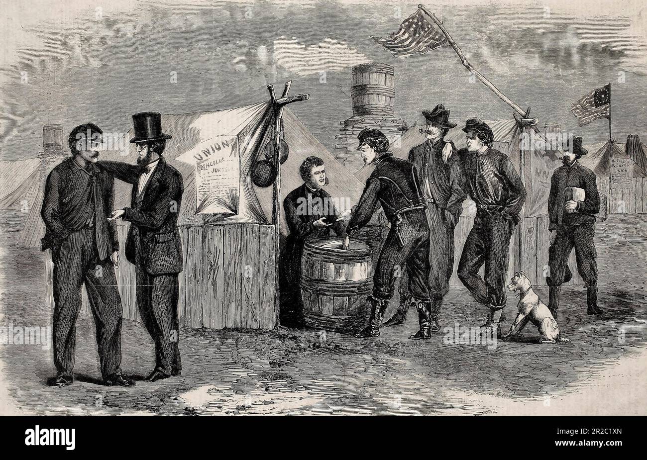 Die Präsidentschaftswahlen, November 8. 1864 - Schauplatz bei den Wahlen in der Armee der Potomac - Soldaten wählen ab Stockfoto