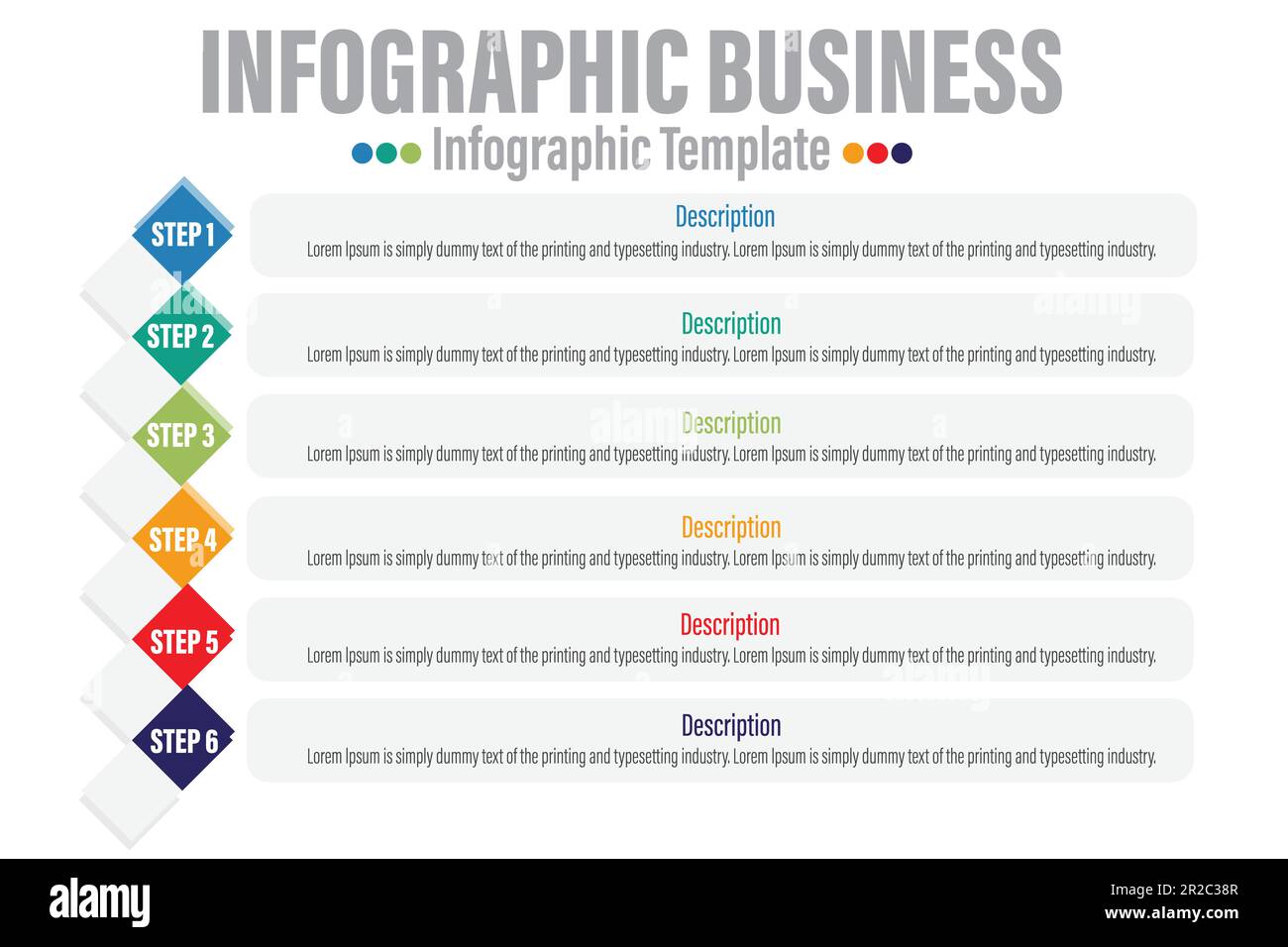 Vorlage für Labels für Business-Infografiken mit sechs 6-Schritten, sechs 6-Optionen. Kreatives Konzept für Infografik Stock Vektor