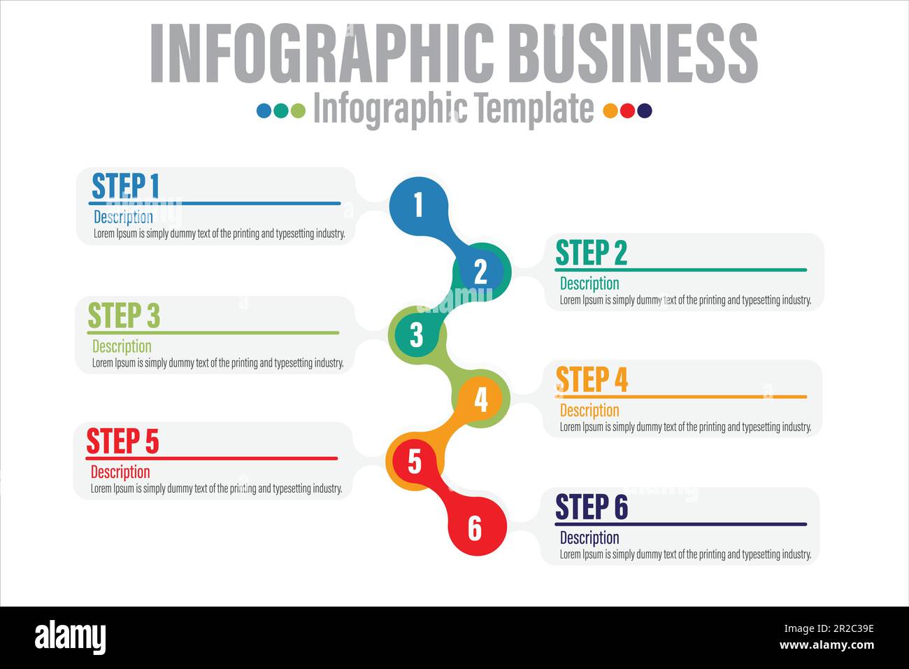 Infografik-Vorlage für Unternehmen mit 6 Schritten, sechs 6-Optionen, Diagramm oder Prozesse mit abstrakten Elementen und Symbol für Business Flat, Vector-Geschäftsvorlage für Stock Vektor