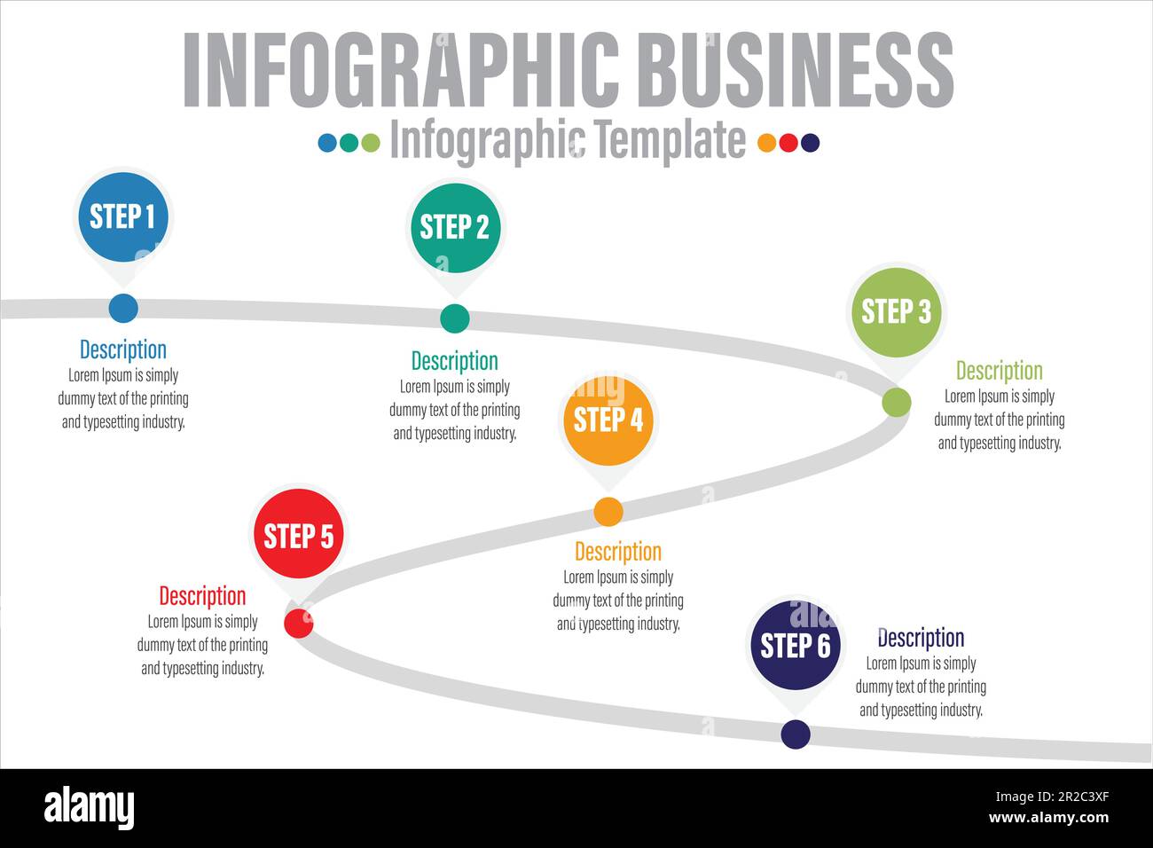 Infografik-Vorlage für Unternehmen. 6 Schritte oder 6 Option modernes Zeitliniendiagramm mit Konzept der Straßenfahrt, Präsentationsvektor-Infografik. Stock Vektor