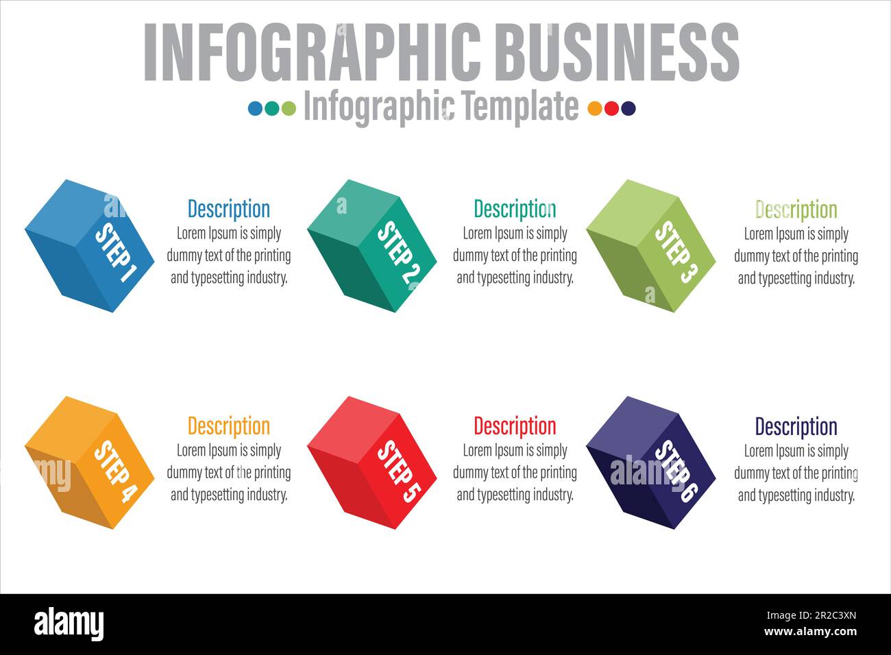 3D Isometrische Cube Timeline Infographic Presentation Template mit sechs Optionen oder Schritten für Geschäftspräsentationen, Finanzberichte und Geschäftsplanung Stock Vektor