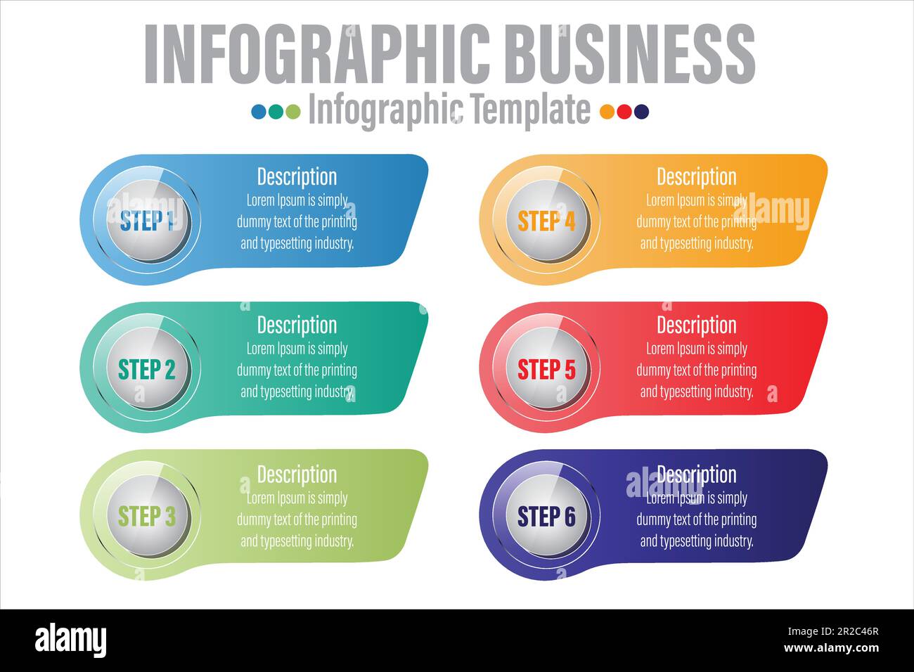 Schritte 6 sechs oder Option 6 sechs Infografik-Design. Business Infografik Konzept für Präsentationen, Banner, Workflow-Layout, Prozessdiagramm, Flussdiagramm A. Stock Vektor