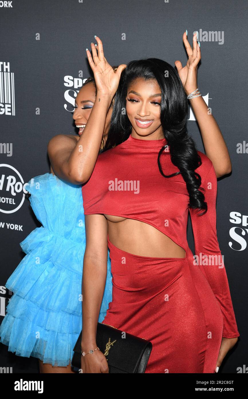 New York, USA. 18. Mai 2023. Angel Reese läuft am 18. Mai 2023 auf dem roten Teppich auf der 2023 Sports Illustrated Swimsuit Issue Launch Party im Hard Rock Hotel Times Square in New York, NY. (Foto: Efren Landaos/Sipa USA) Guthaben: SIPA USA/Alamy Live News Stockfoto