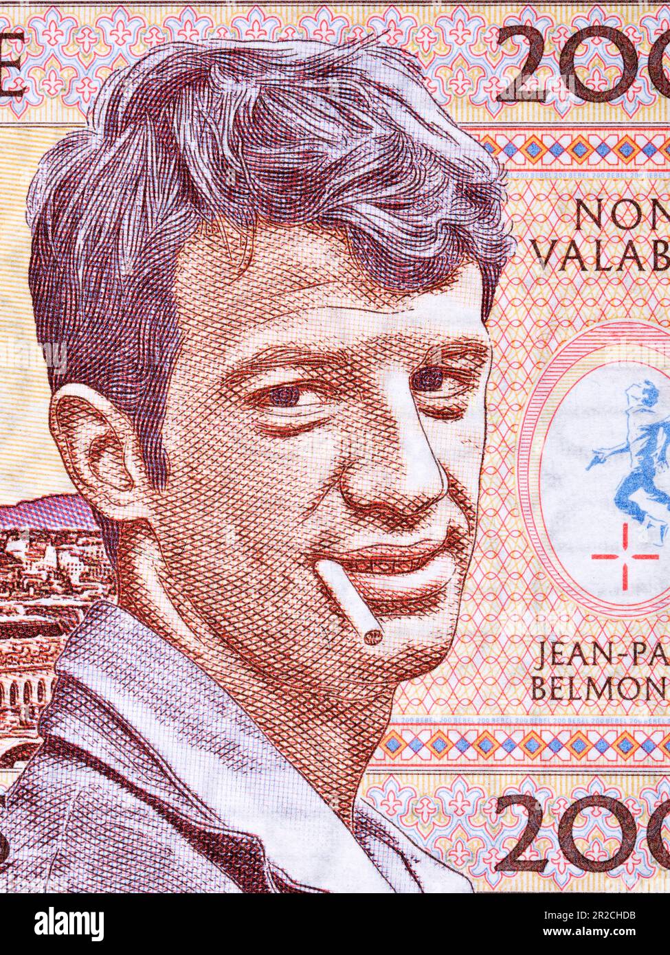 Jean-Paul Belmondo, ein Porträt aus französischem Geld Stockfoto