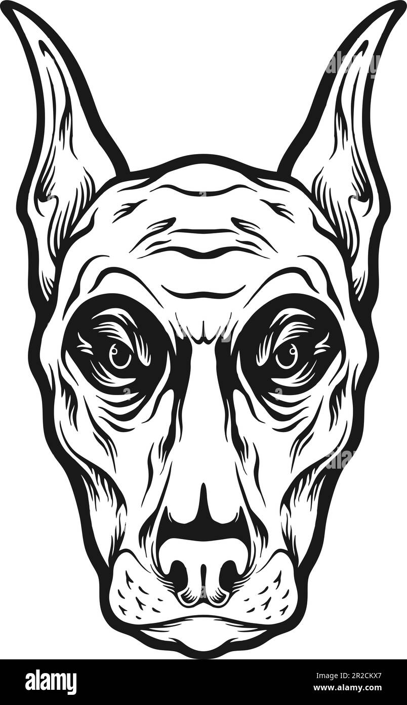 Gruselige Zombie Hundekopf-Logo Illustration einfarbige Vektorabbildungen Logo, Merchandise-T-Shirt, Aufkleber und Etikettendesigns, Post Stock Vektor