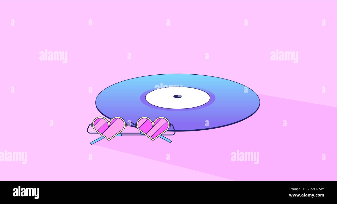 Schallplatte aus Vinyl mit herzförmigen Gläsern und Tapete Stock Vektor
