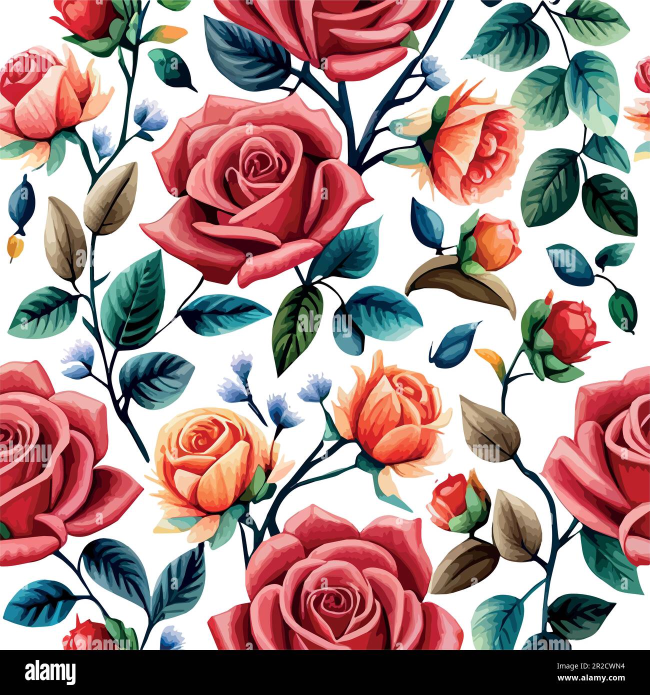 Vektordarstellung Nahtloses Muster mit großen Rosen Blumenverzierungen auf  weißem Hintergrund. Patern zum Bedrucken von Kleidung, Stoff,  Geschenkpapier, Blumenhintergrund, Tapete. Vektordarstellung  Stock-Vektorgrafik - Alamy