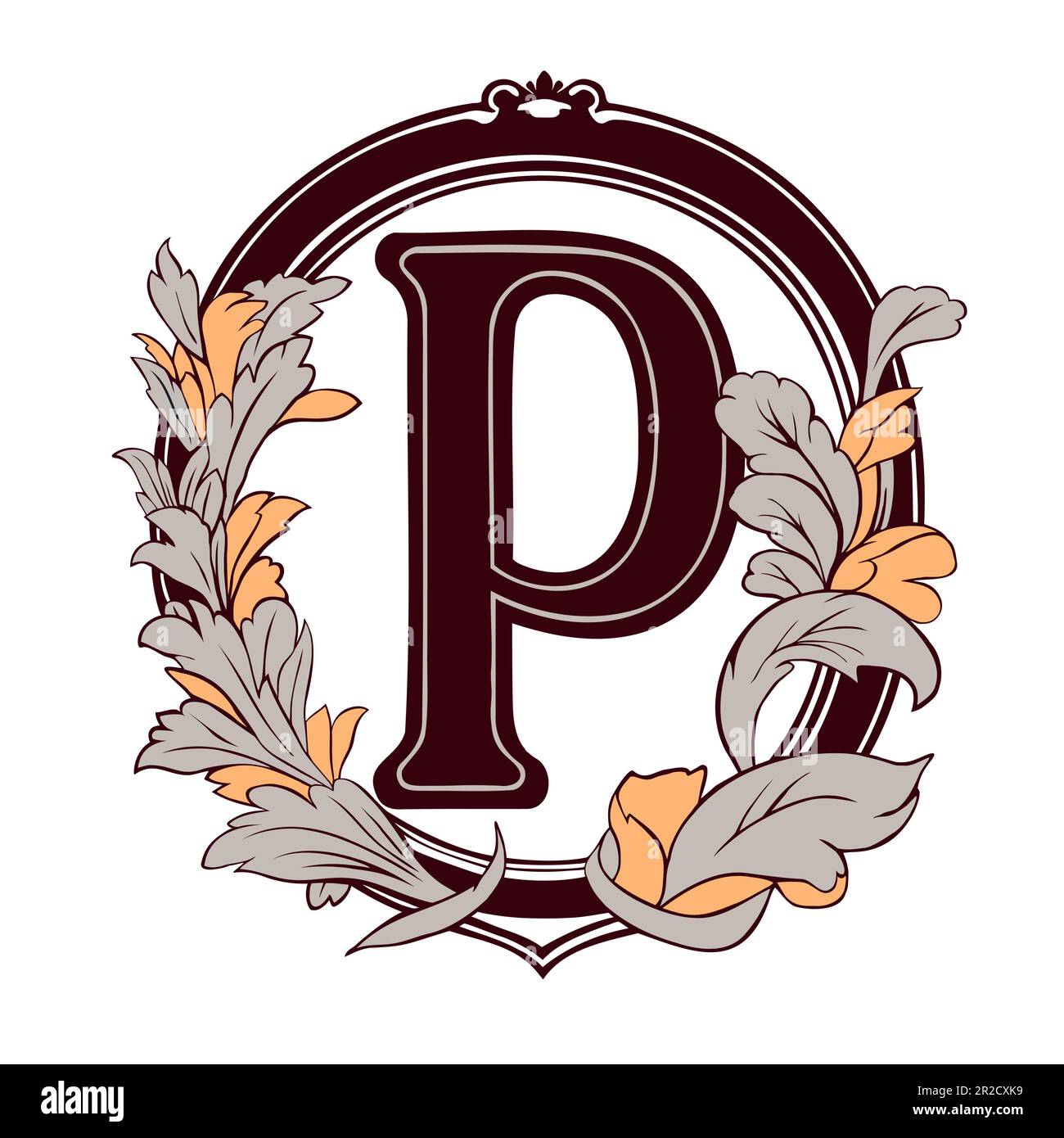 Brief P Blumenmonogramm. Vintage-Ornament erste Spirale des Alphabets. Stock Vektor