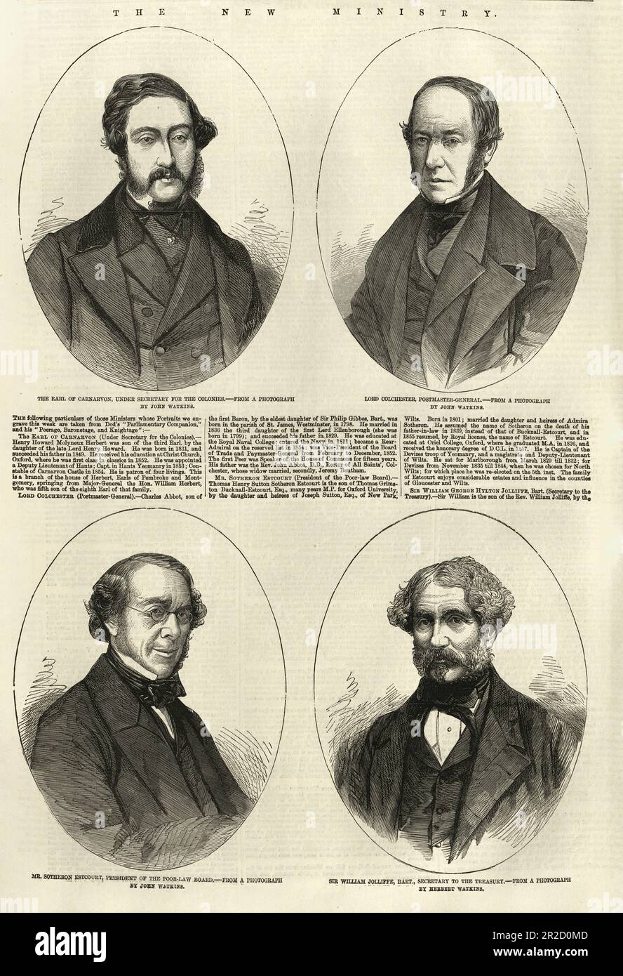Graf von Carnarvon, Unterstaatssekretär für die Kolonien, Lord Colchester, Postmeister General, Sotheron Estcourt, Präsident des armen Gesetzesausschusses, Sir William Jolliffe, Finanzminister, britische politische Geschichte von 1850er Stockfoto