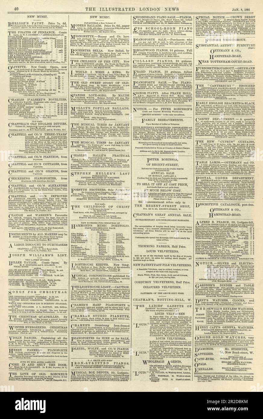 Alte viktorianische Zeitungsseite, Januar 8. 1881 Stockfoto