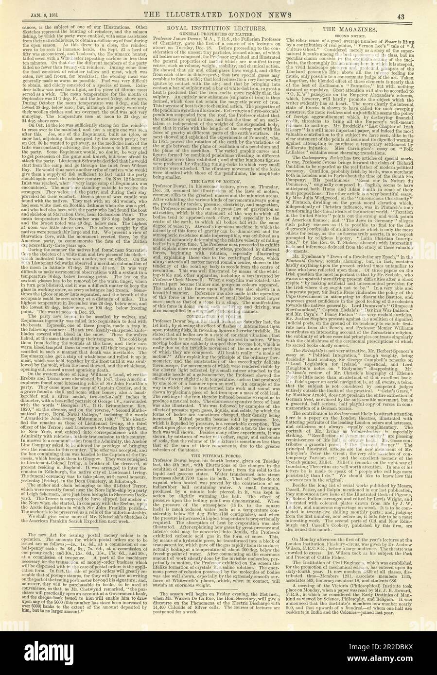 Alte viktorianische Zeitungsseite, Januar 8. 1881 Stockfoto