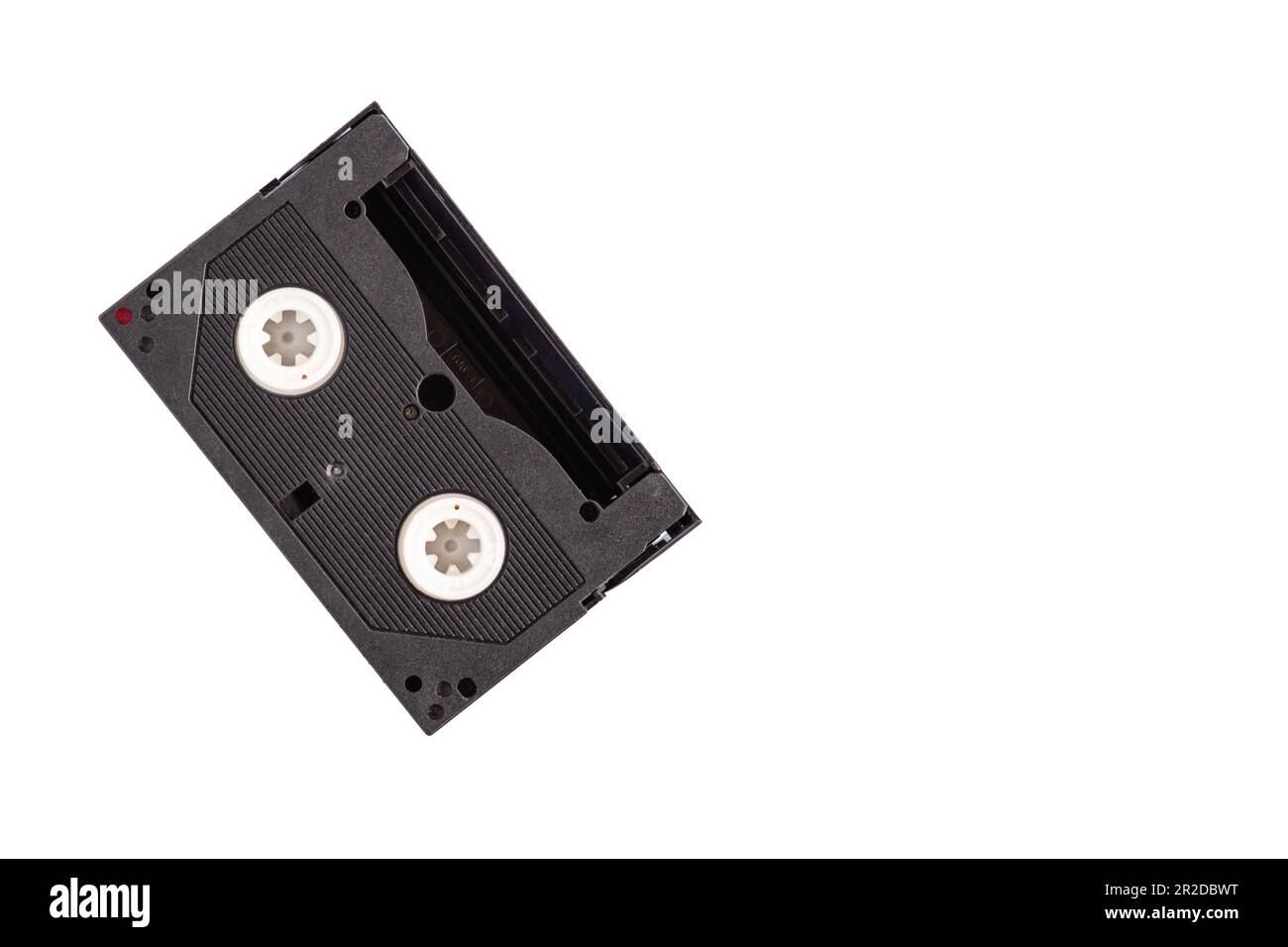Die Bänder für die Aufnahme von 90s-Videos wie Filme, Spiele, Songs, Musik. Nahaufnahme, rechts Platz für das Design oder den Text kopieren. Niemand, weißer Hintergrund Stockfoto