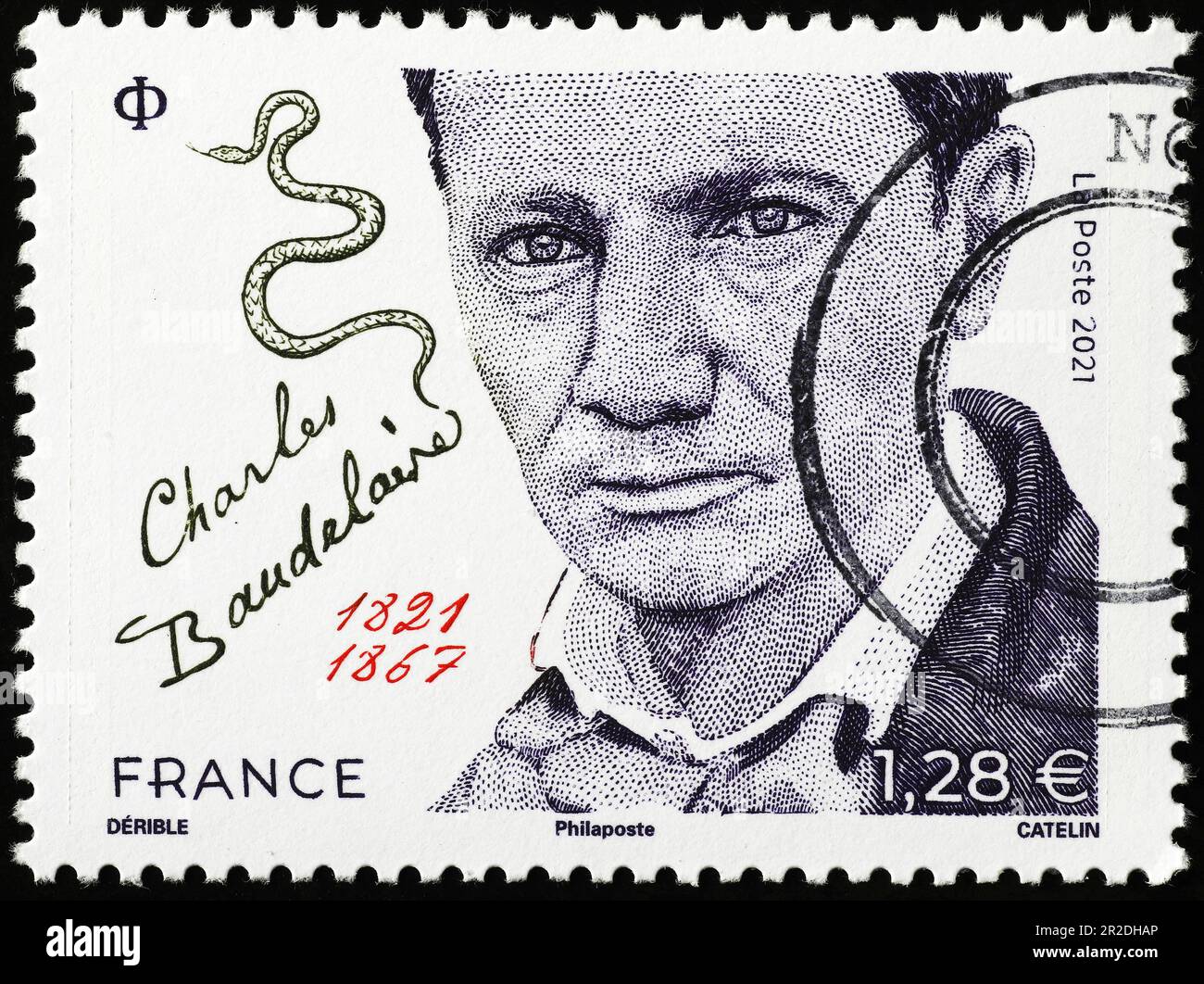 Charles Baudelaire Porträt auf französischer Briefmarke Stockfoto