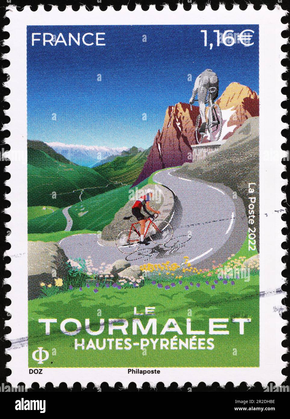 Col du Tourmalet, hoher Gebirgspass in den französischen Pyrenäen auf Stempel Stockfoto