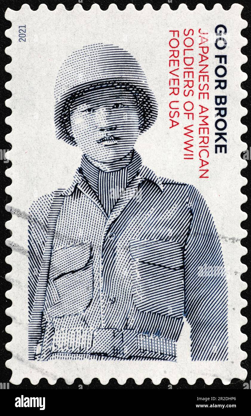 Japanische amerikanische Soldaten feierten auf Briefmarken Stockfoto