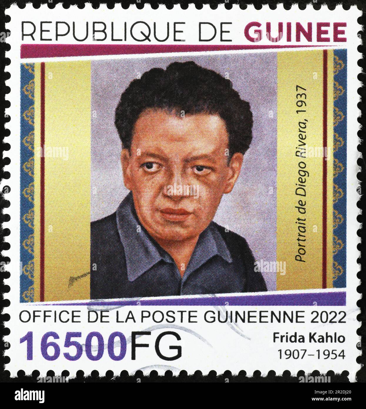 Porträt von Diego Rivera von Frida Kahlo auf Stempel Stockfoto