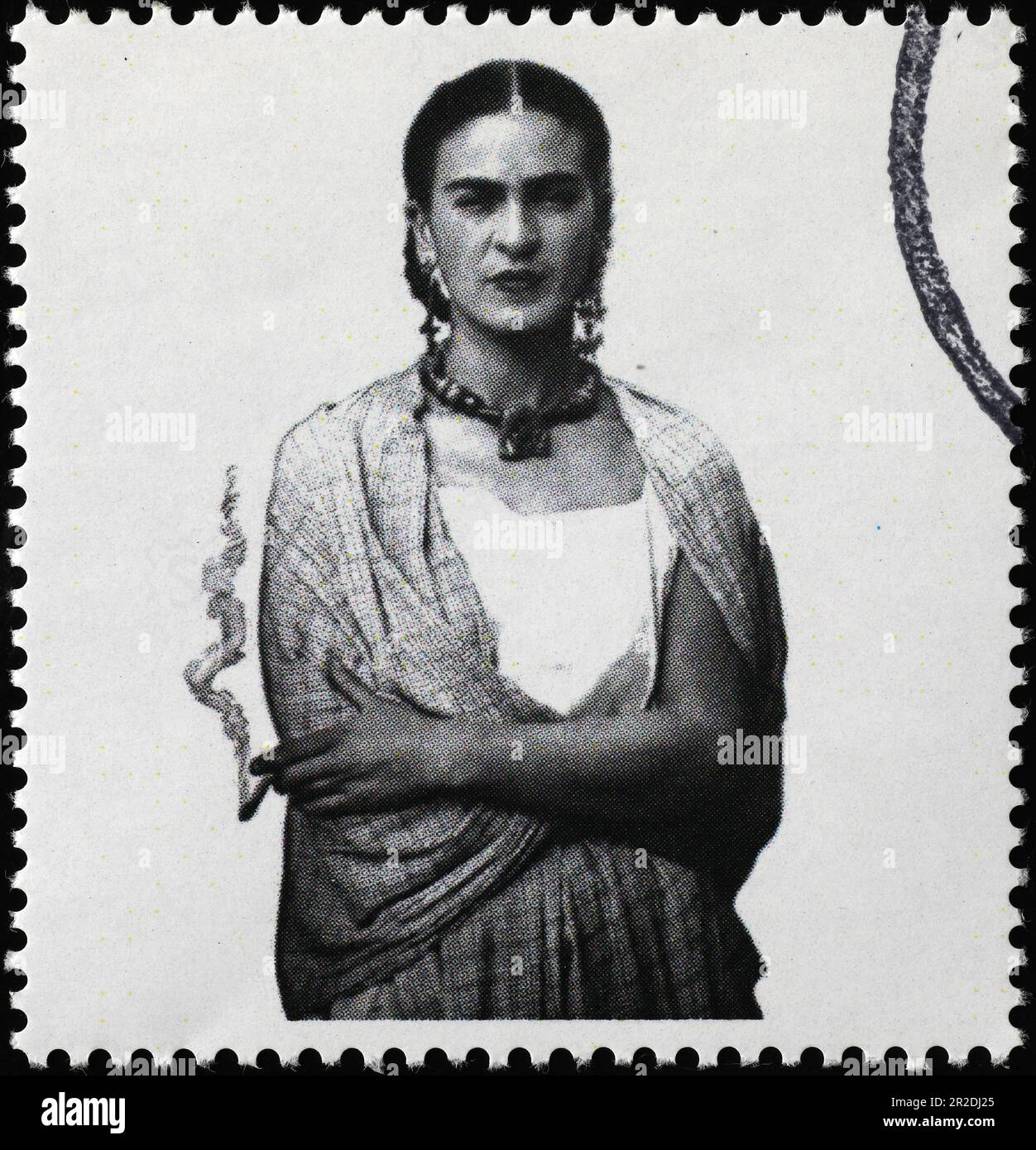 Fotografie in Schwarz-Weiß von Frida Kahlo auf Stempel Stockfoto