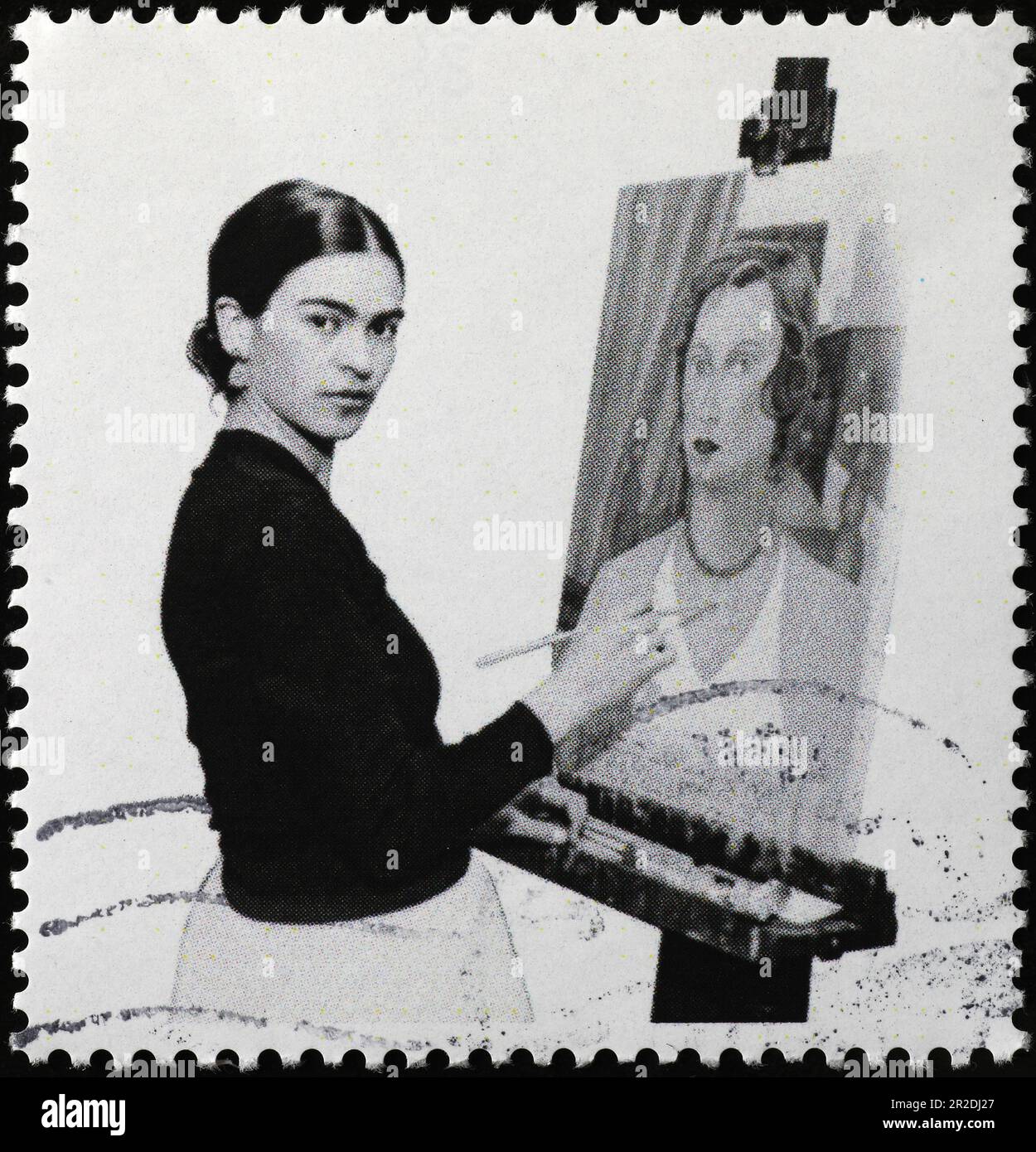 Fotografie der Frida-Kahlo-Str.-Arbeit auf Briefmarken Stockfoto