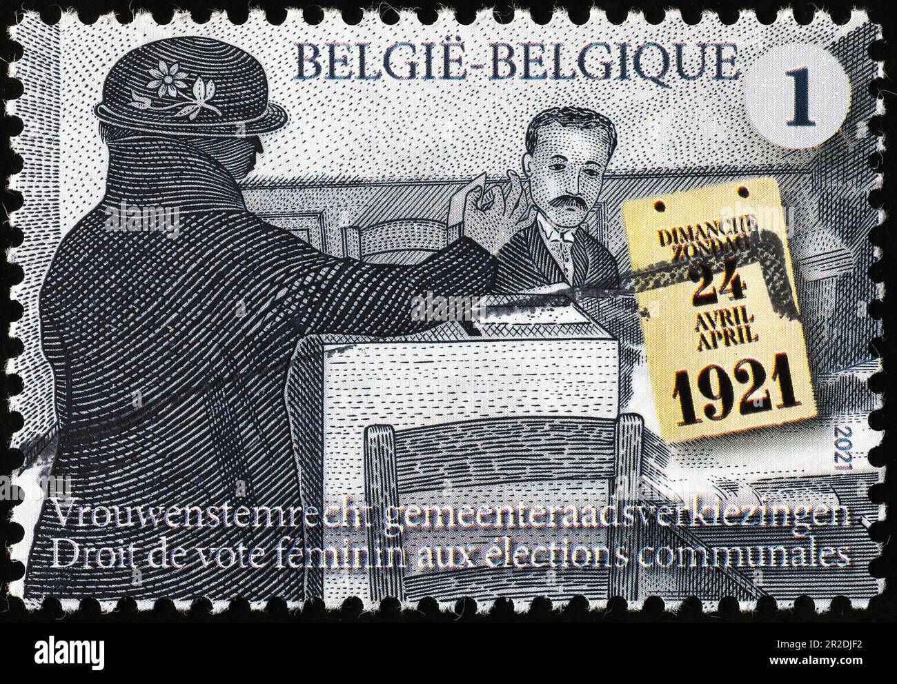 Das Frauenwahlrecht wird auf belgischer Briefmarke gefeiert Stockfoto