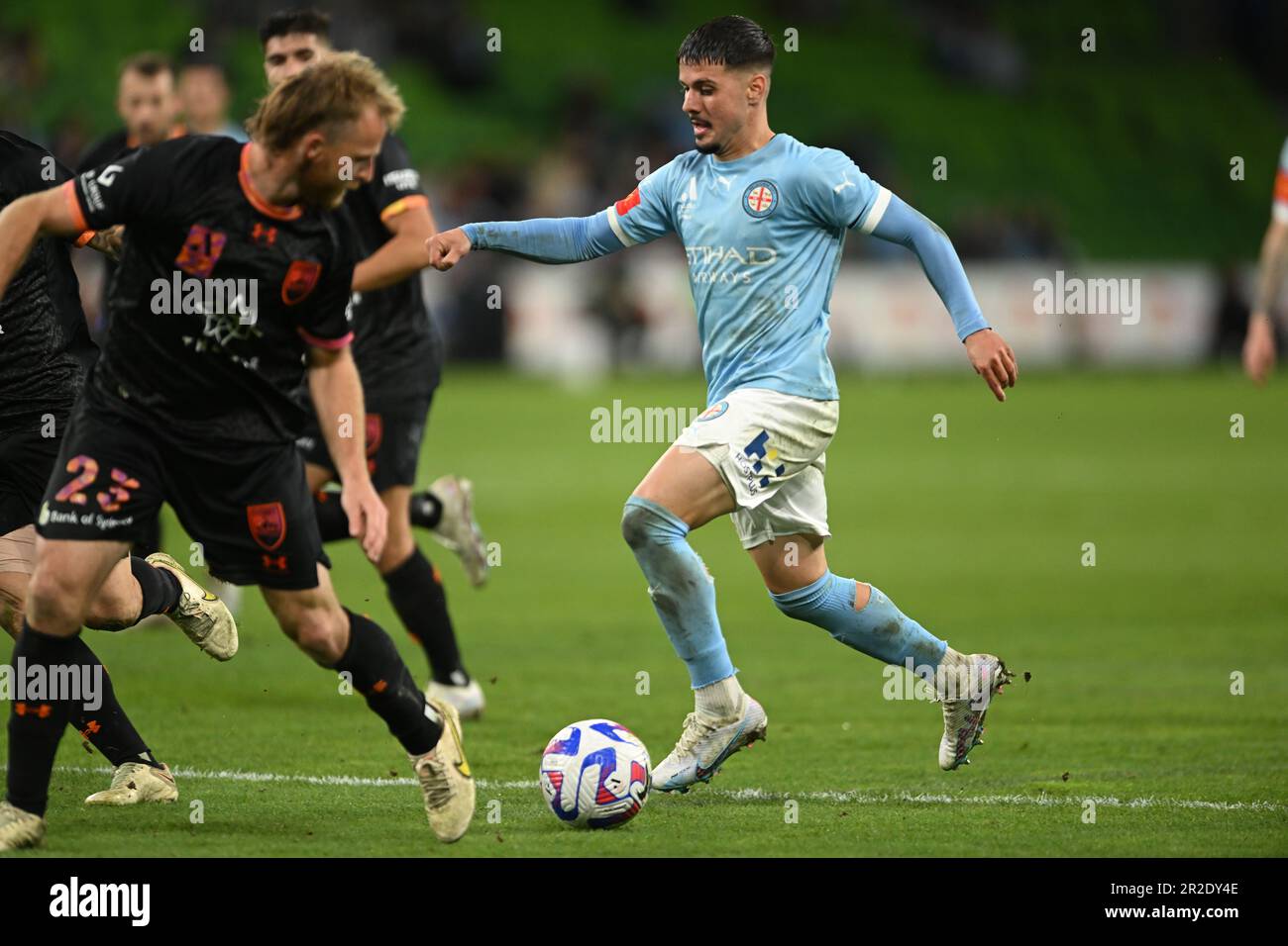 Melbourne, Australien. 19. Mai 2023, Isuzu UTE A-League Finals Series, Melbourne City gegen Sydney FC. Abbildung: Melbourne City Forward, Marco TILIO (23) tritt in die Box und trifft im AAMI Park in Melbourne. Kredit: Karl Phillipson/Alamy Live News Stockfoto