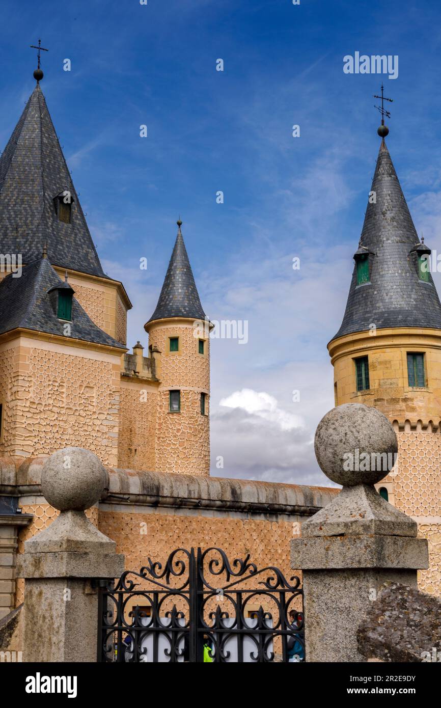 Spanien, Segovia, Alcazar von Segovia, „Schloss Segovia“, eine mittelalterliche Burg, die als Festung und königlicher Palast diente. Erbaut von der Dynastie Berber Almoravid Stockfoto