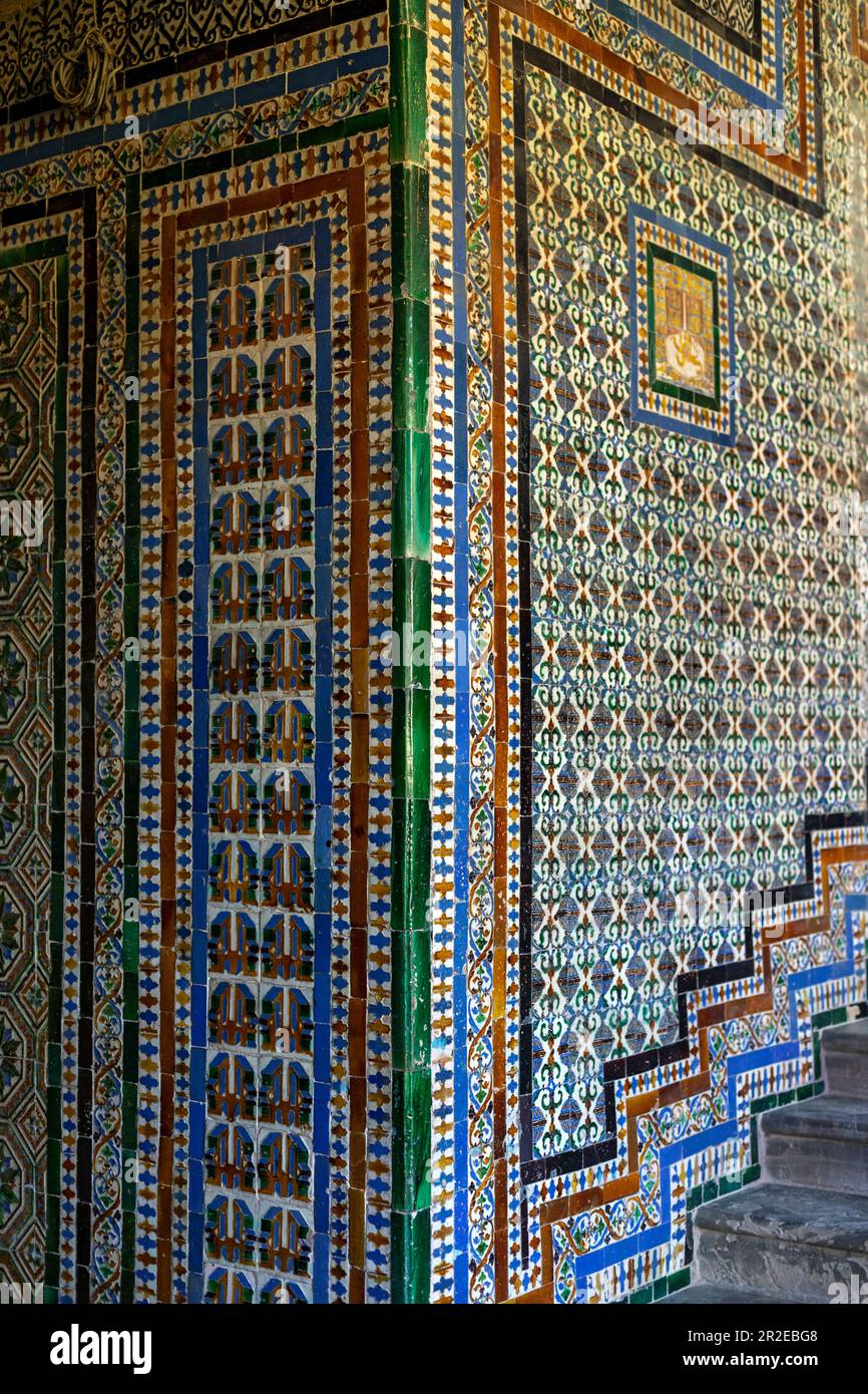 Spanien, Andalusien, Sevilla, La Casa de Pilatos (Pilatenhaus), Asulejo-Fliesen, Palast in Sevilla, der als ständiger Wohnsitz der Du dient Stockfoto