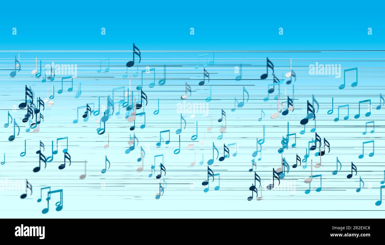3D-Darstellung von Noten und musikalische Zeichen der abstrakten Musik Blatt. Songs und Melodie Konzept. Stockfoto